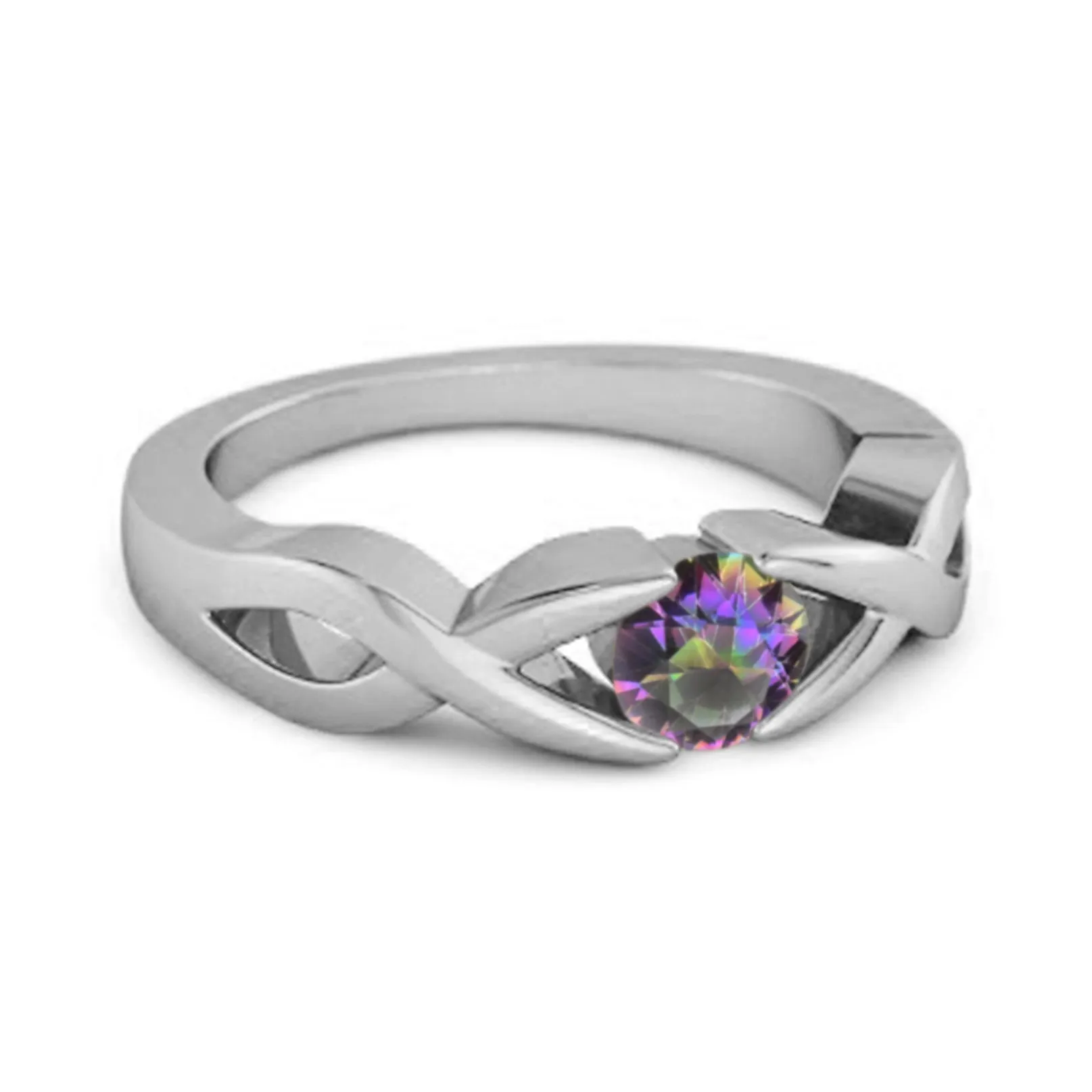 925 Sterling Silver 3.00 Mm Round Mystic Topaz Stackable Women Ring