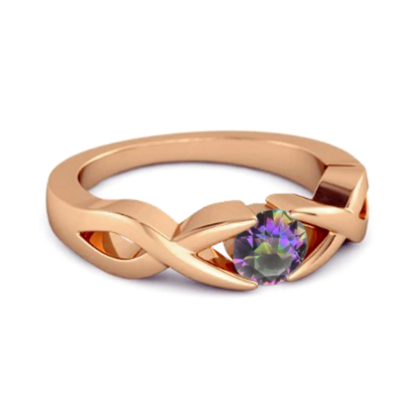 925 Sterling Silver 3.00 Mm Round Mystic Topaz Stackable Women Ring