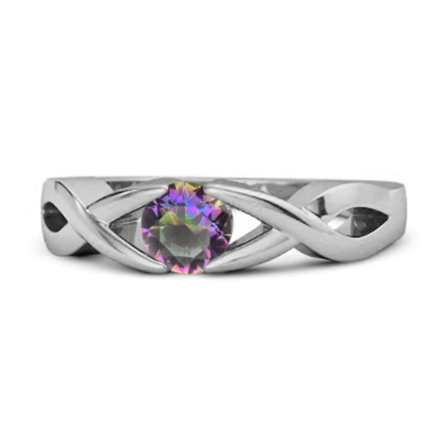 925 Sterling Silver 3.00 Mm Round Mystic Topaz Stackable Women Ring