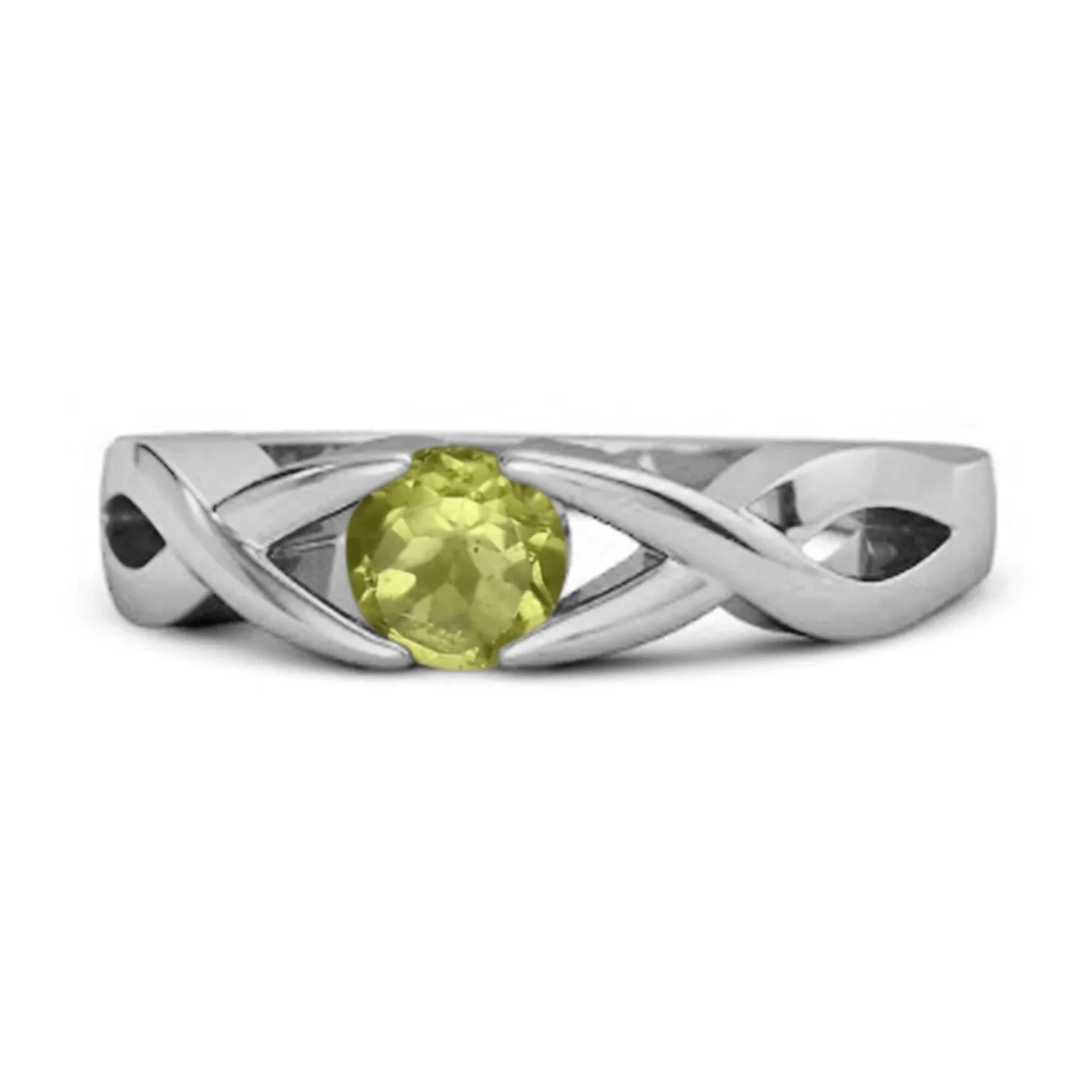 925 Sterling Silver 3.00 Mm Round Peridot Stackable Women Ring
