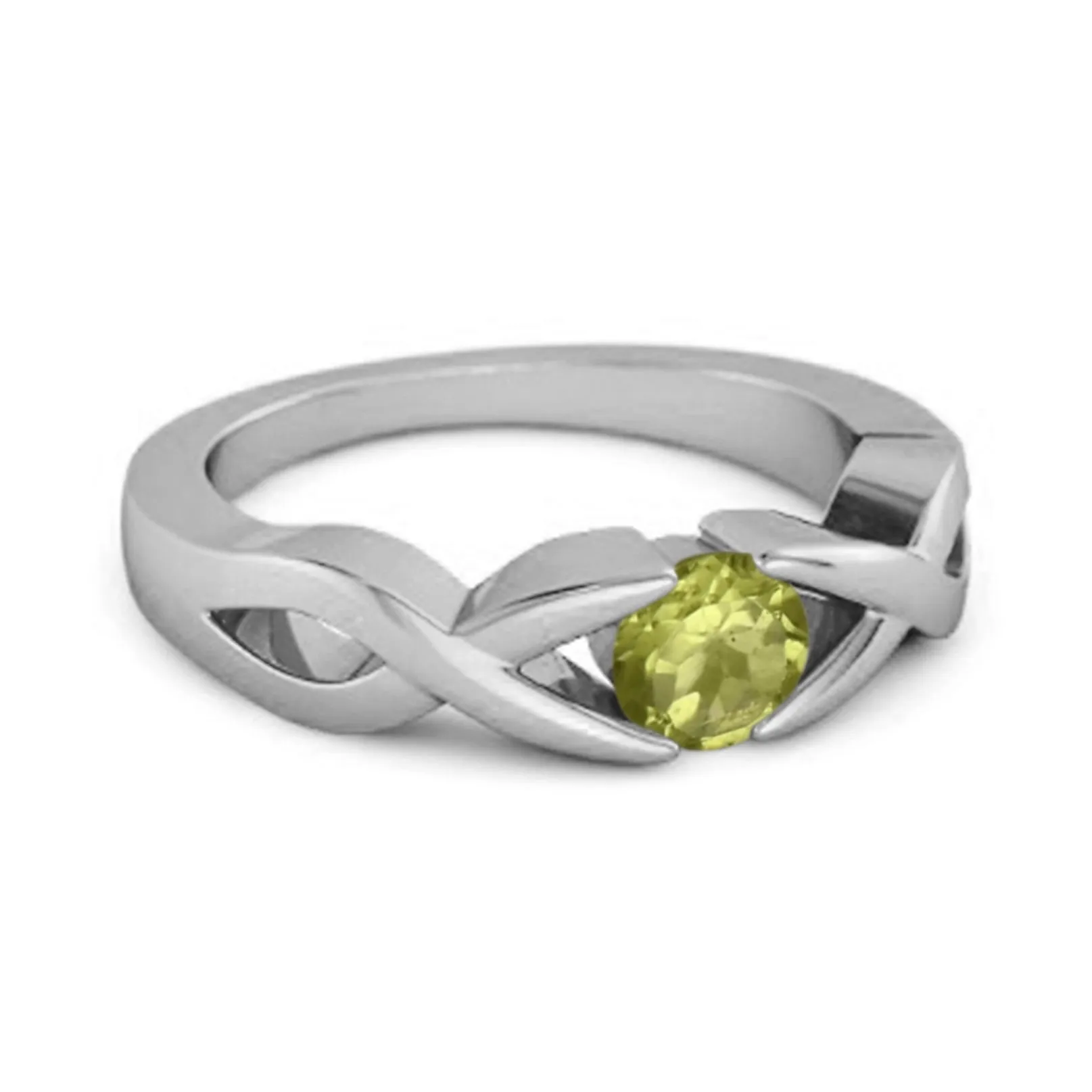 925 Sterling Silver 3.00 Mm Round Peridot Stackable Women Ring