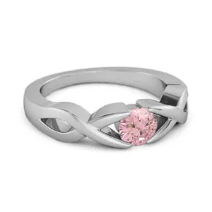 925 Sterling Silver 3.00 Mm Round Pink Zirconia Stackable Women Ring