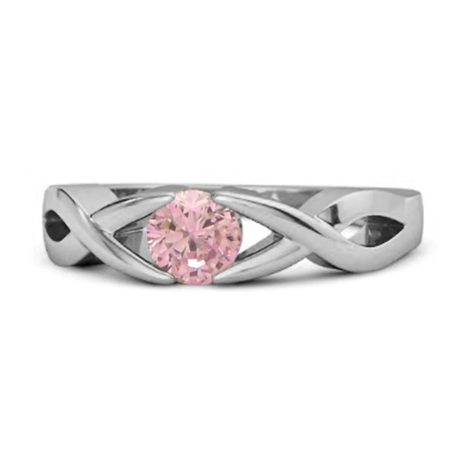 925 Sterling Silver 3.00 Mm Round Pink Zirconia Stackable Women Ring