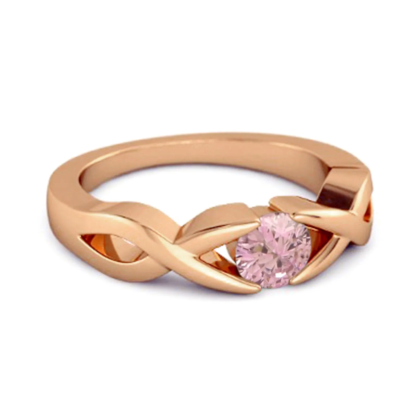 925 Sterling Silver 3.00 Mm Round Pink Zirconia Stackable Women Ring