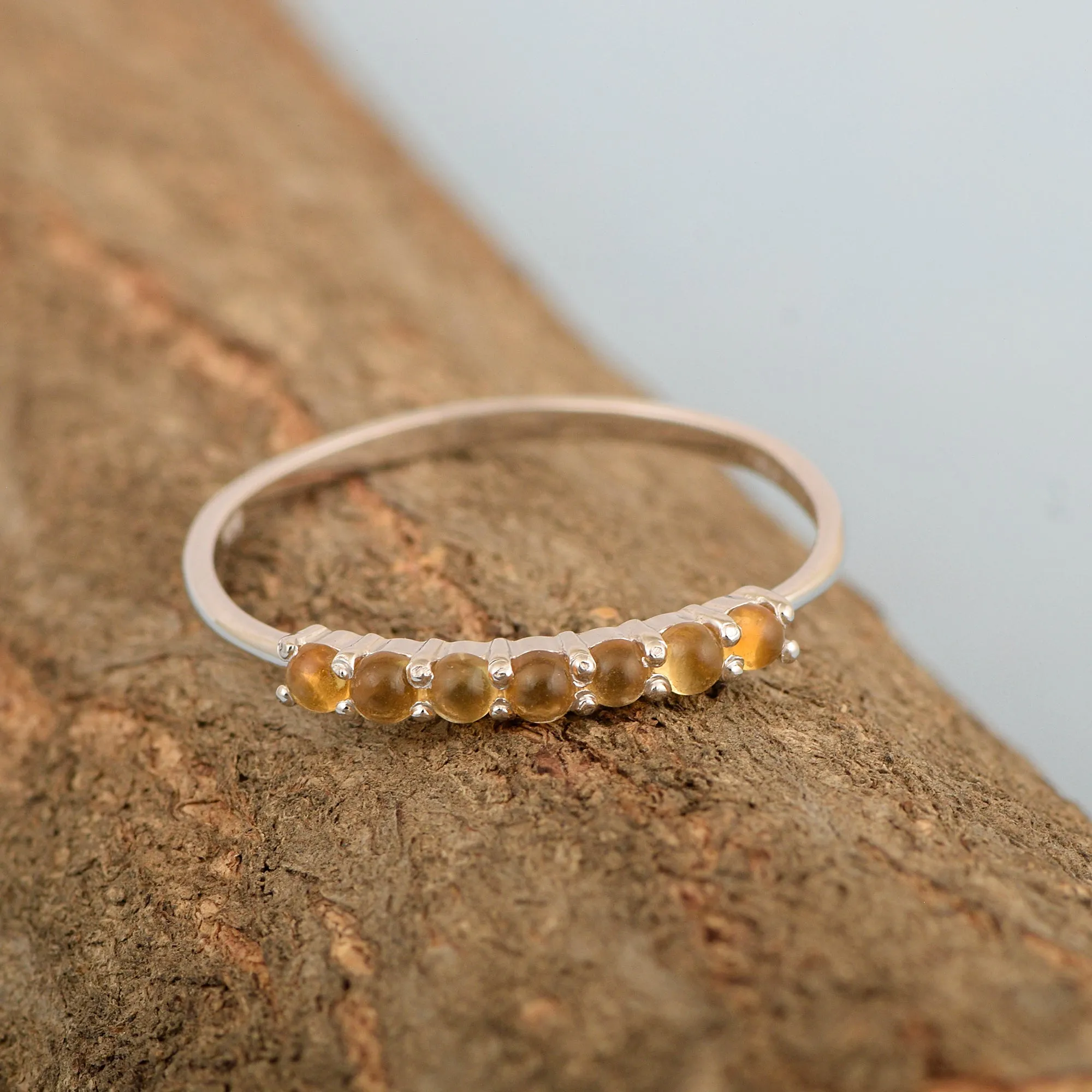 925 Sterling Silver 7-Stone 0.70 Ctw Citrine Women Wedding Rings
