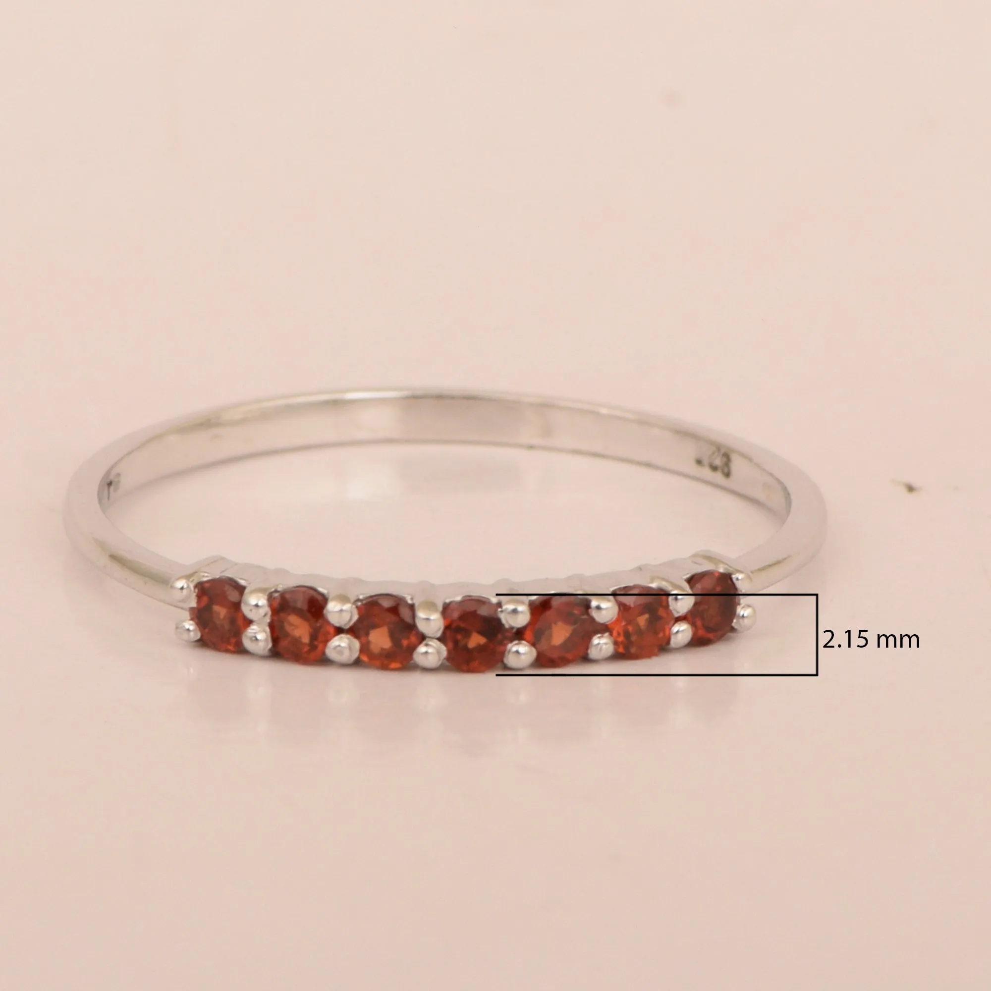 925 Sterling Silver 7-Stone 0.70 Ctw Garnet Women Wedding Rings