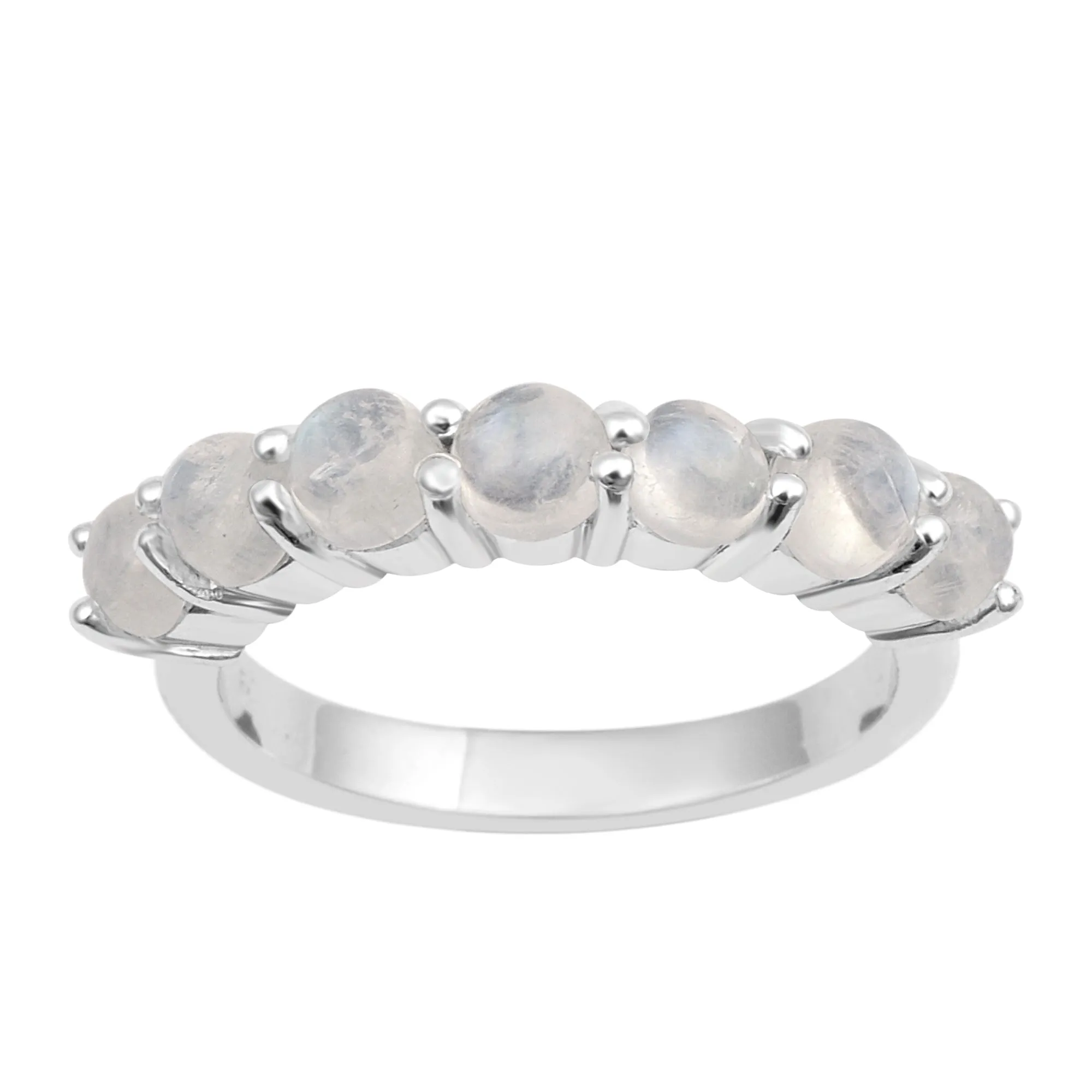 925 Sterling Silver 7-Stone Round Purple Moonstone Gemstone Women Wedding Ring