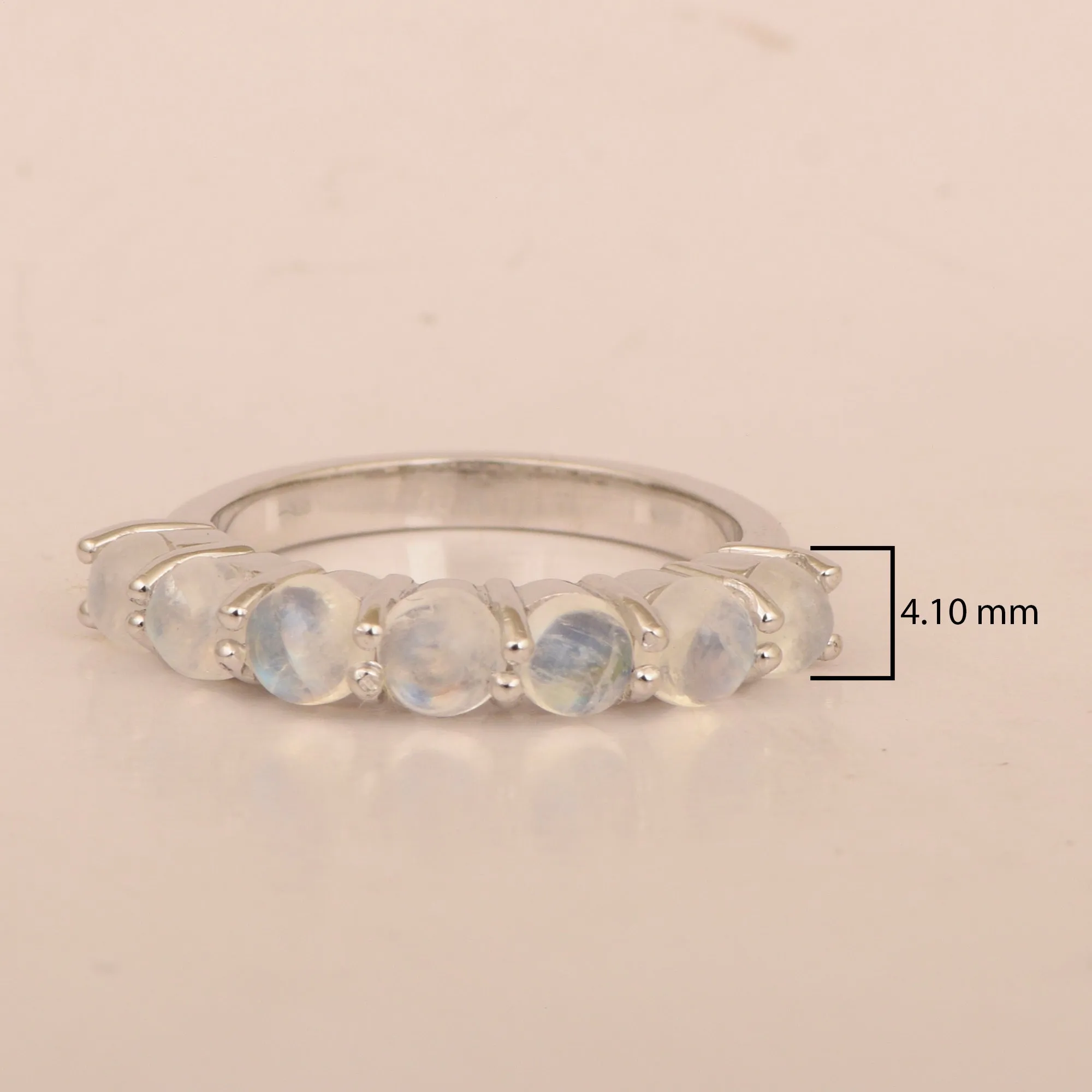 925 Sterling Silver 7-Stone Round Purple Moonstone Gemstone Women Wedding Ring