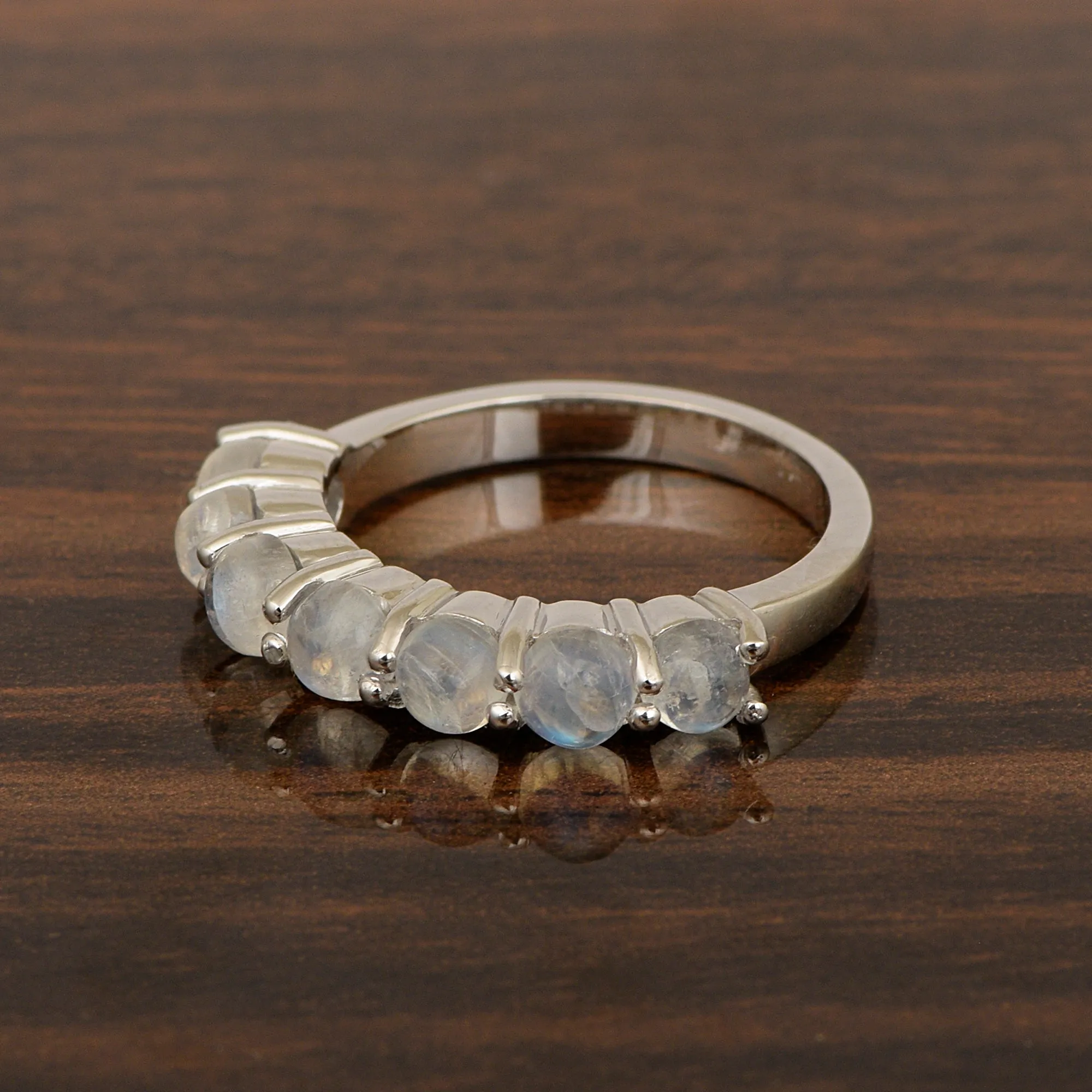 925 Sterling Silver 7-Stone Round Purple Moonstone Gemstone Women Wedding Ring