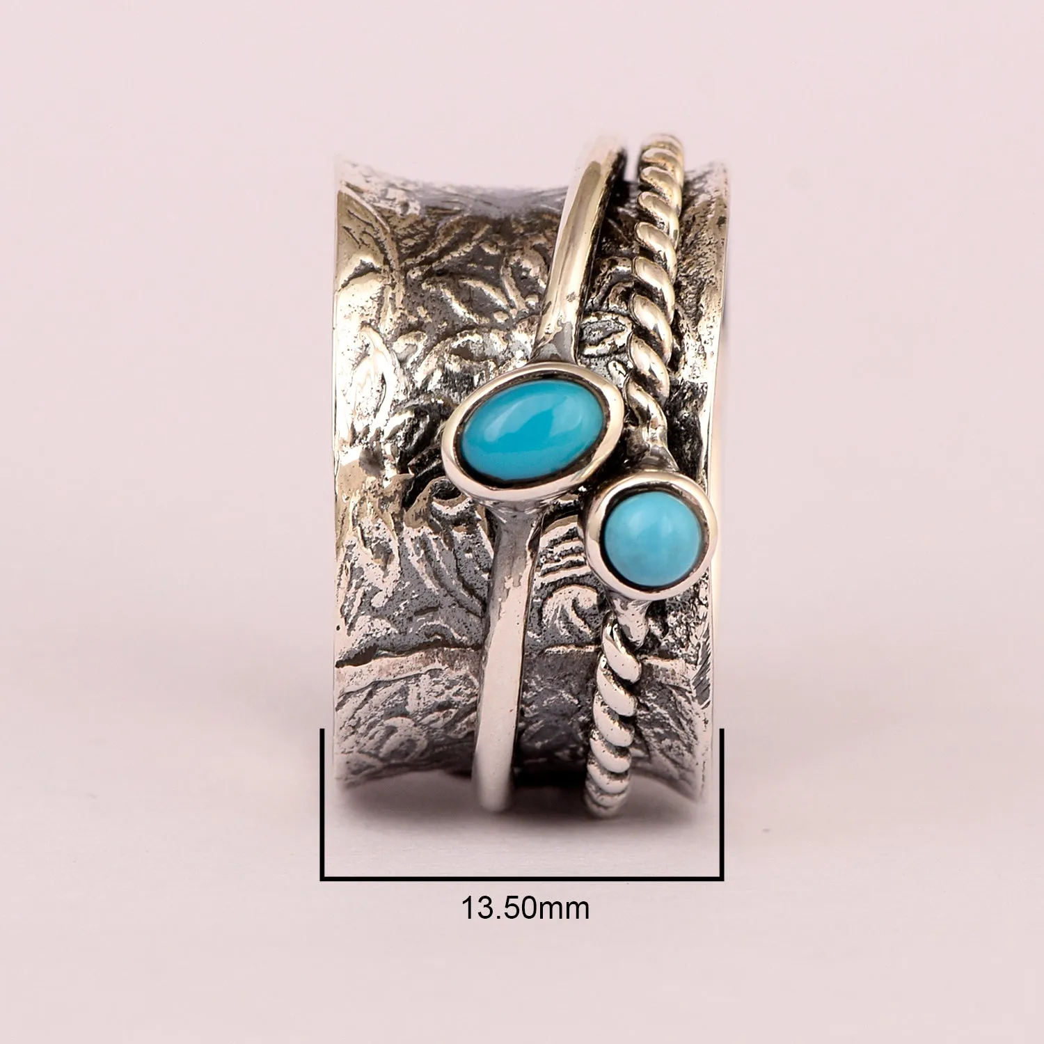925 Sterling Silver Dual Band Spinner Turquoise Ring