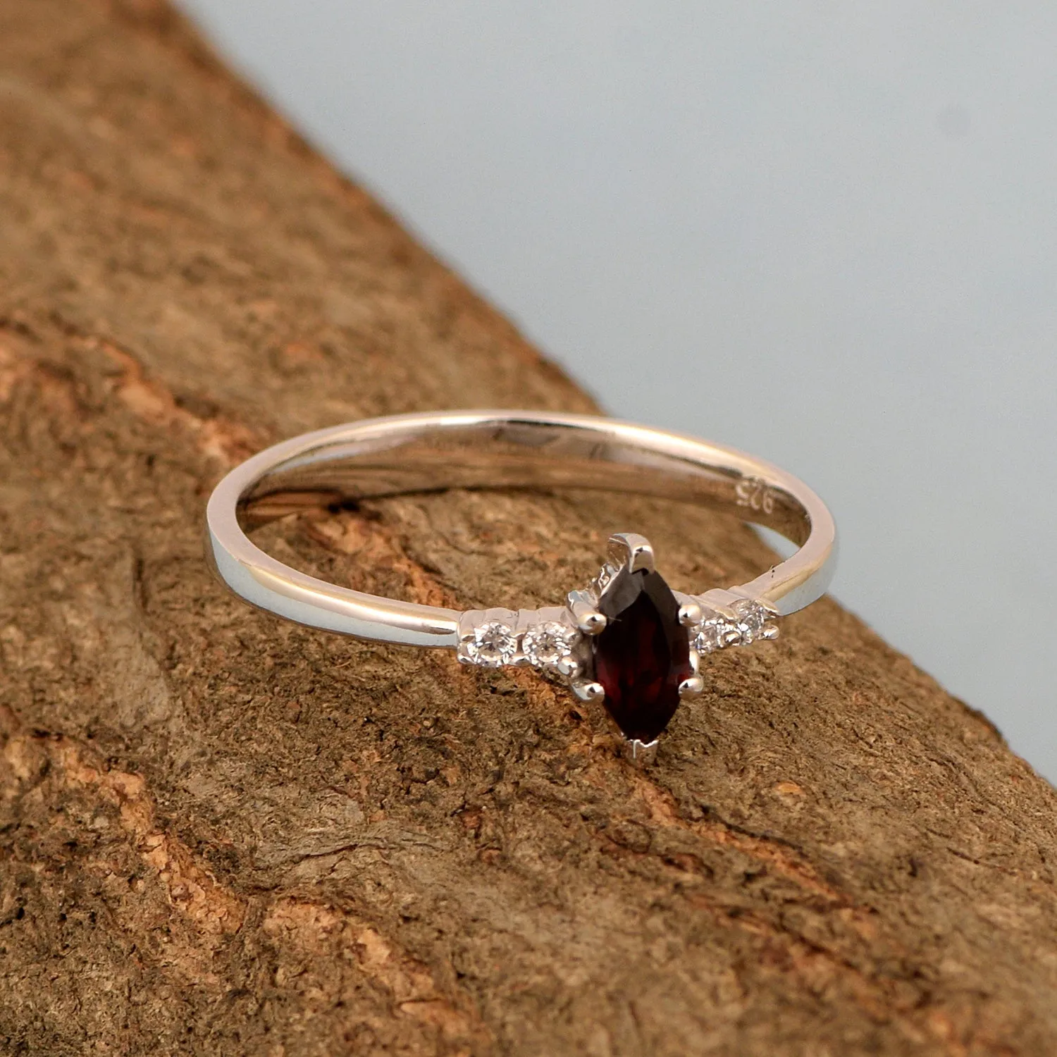 925 Sterling Silver Marquise 6x3mm Garnet Ring