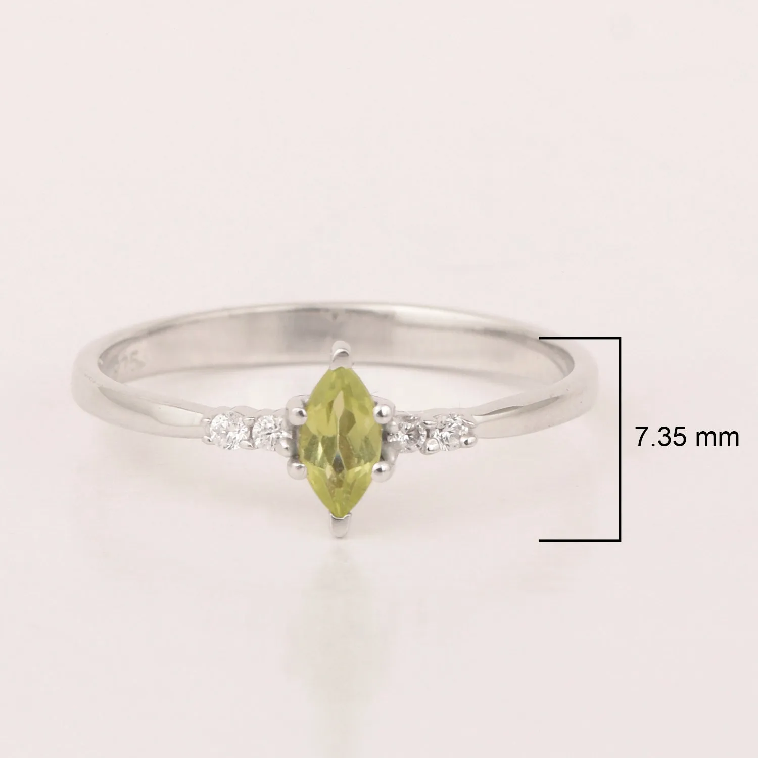 925 Sterling Silver Marquise 6x3mm Peridot Ring
