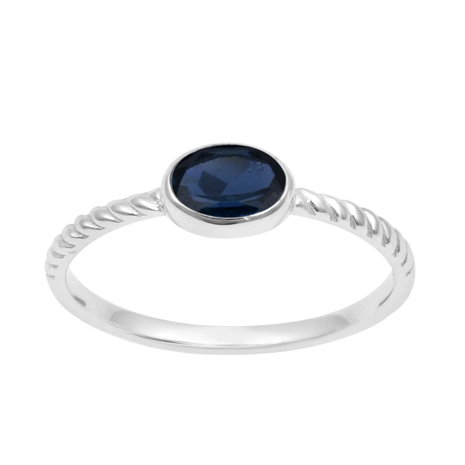 925 Sterling Silver Oval 0.35 Ctw Blue Sapphire Stackable Ring