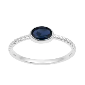 925 Sterling Silver Oval 0.35 Ctw Blue Sapphire Stackable Ring