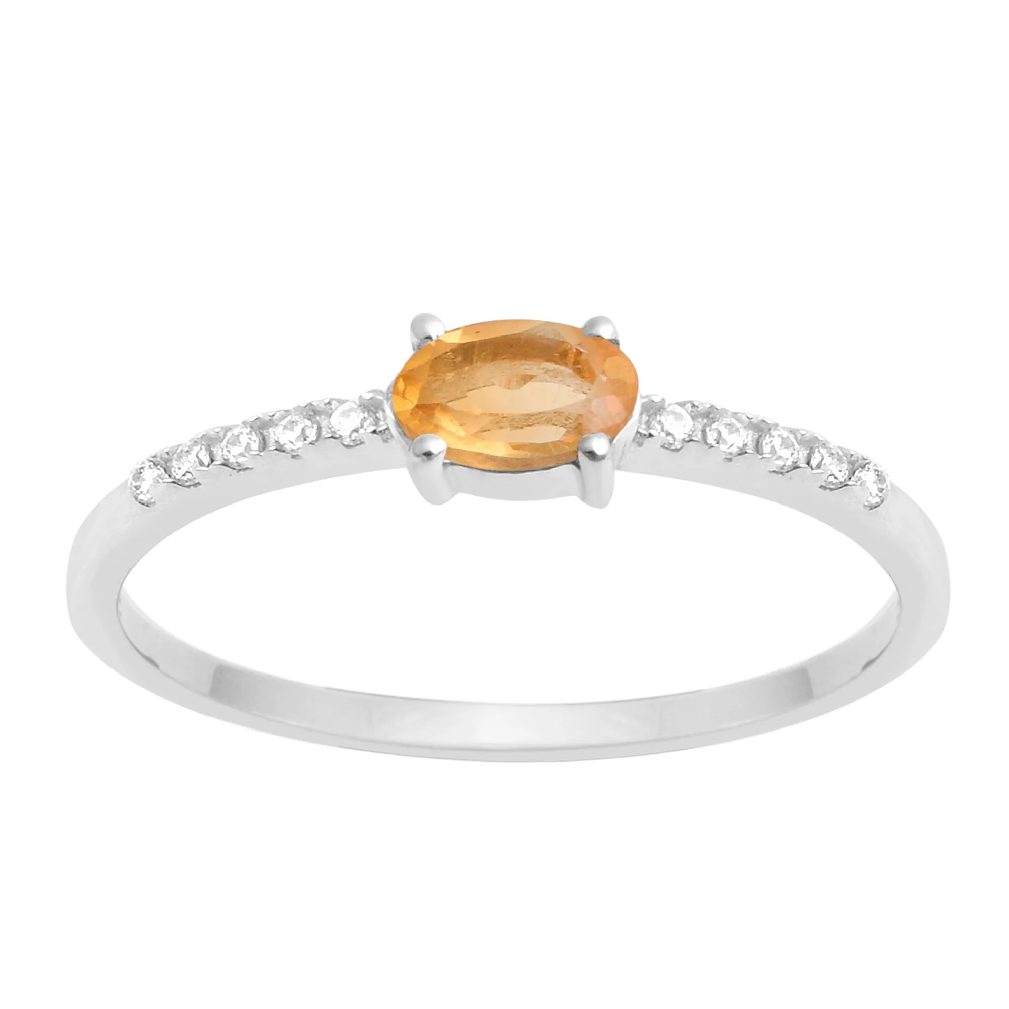 925 Sterling Silver Oval 0.65 Ctw Citrine Women Wedding Ring