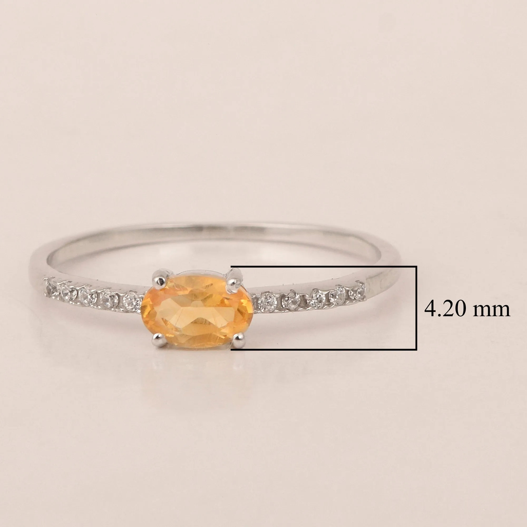 925 Sterling Silver Oval 0.65 Ctw Citrine Women Wedding Ring