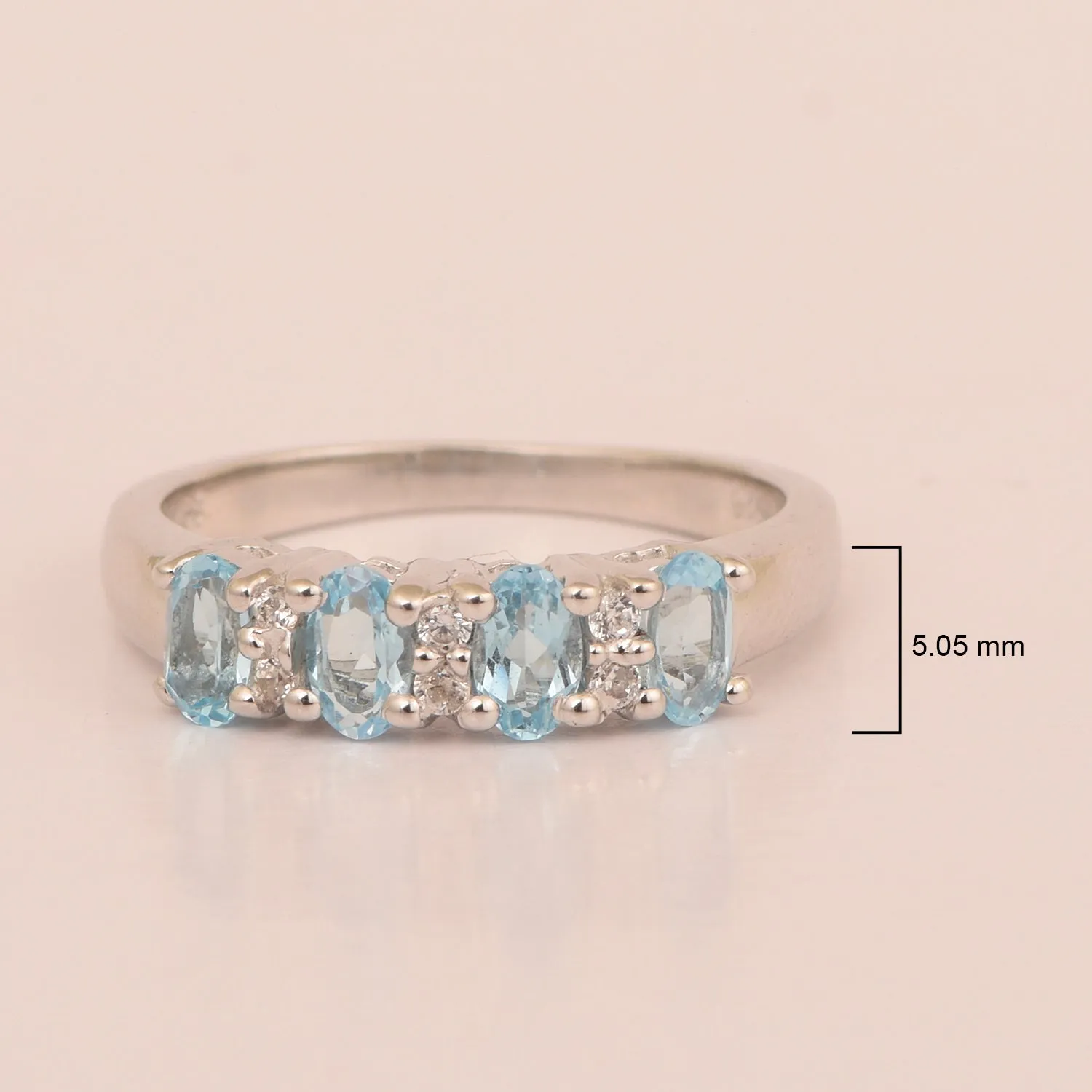925 Sterling Silver Oval 5X3MM Swiss Blue Topaz & White Topaz Women Wedding Ring