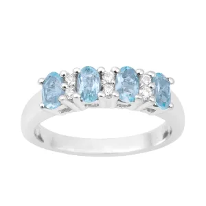 925 Sterling Silver Oval 5X3MM Swiss Blue Topaz & White Topaz Women Wedding Ring