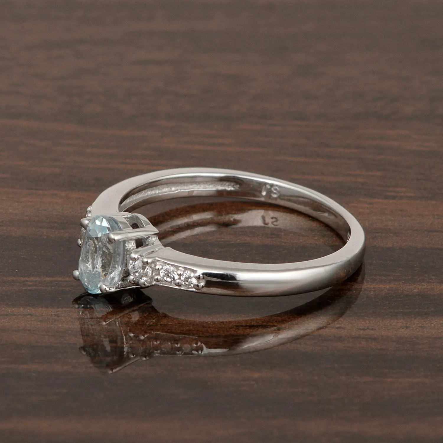 925 Sterling Silver Oval 6X4mm Blue Topaz & White Accents Women Engagement Ring