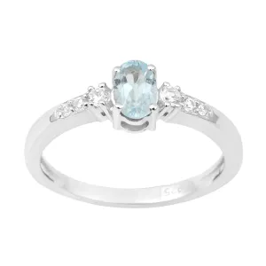 925 Sterling Silver Oval 6X4mm Blue Topaz & White Accents Women Engagement Ring