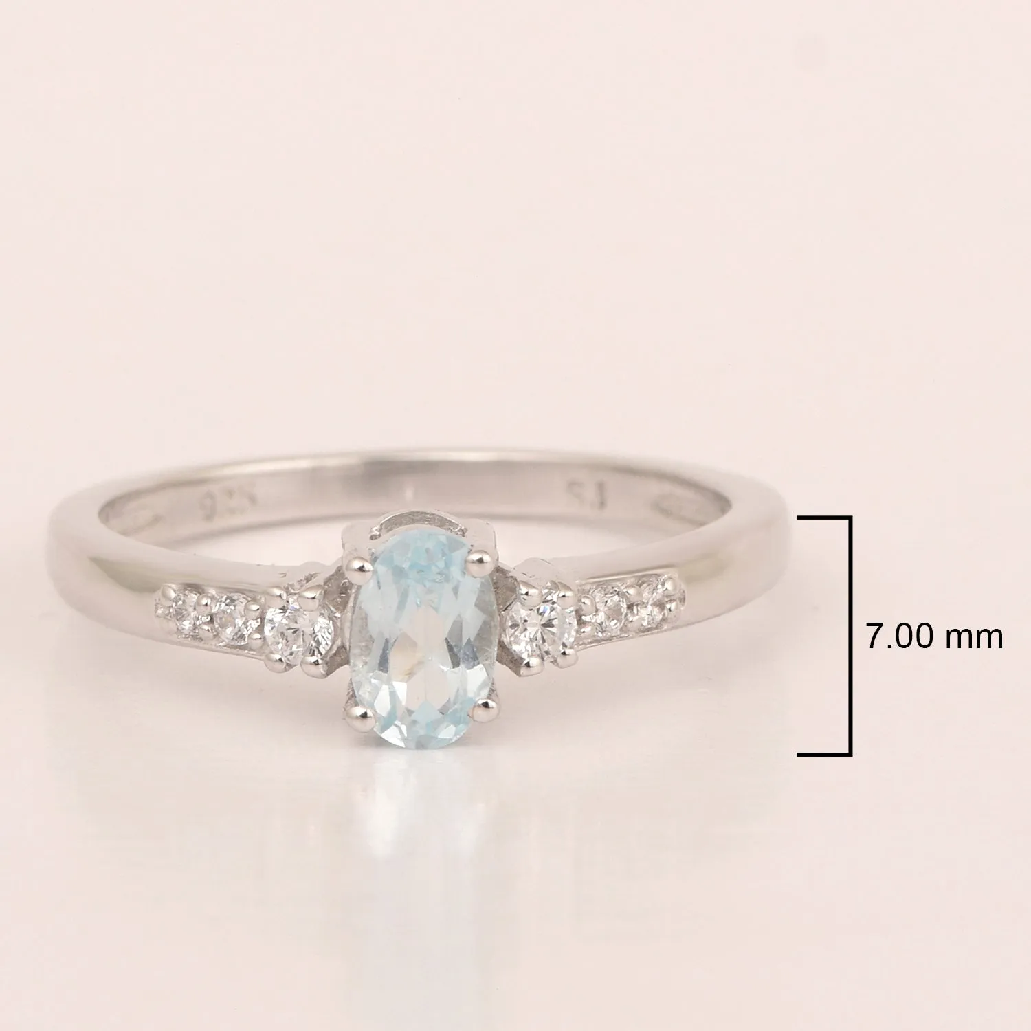 925 Sterling Silver Oval 6X4mm Blue Topaz & White Accents Women Engagement Ring