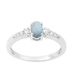 925 Sterling Silver Oval 6X4mm Larimar & White Accents Women Engagement Ring