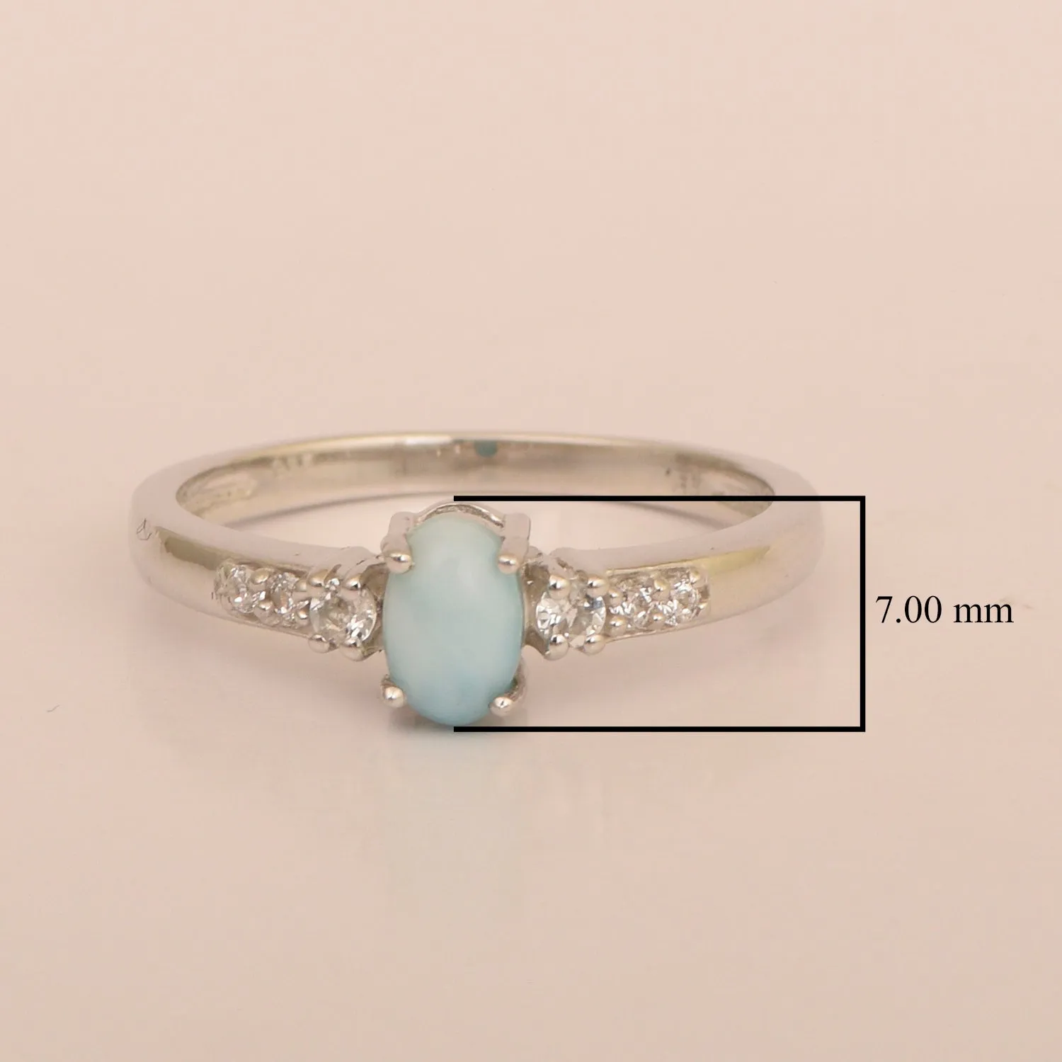 925 Sterling Silver Oval 6X4mm Larimar & White Accents Women Engagement Ring