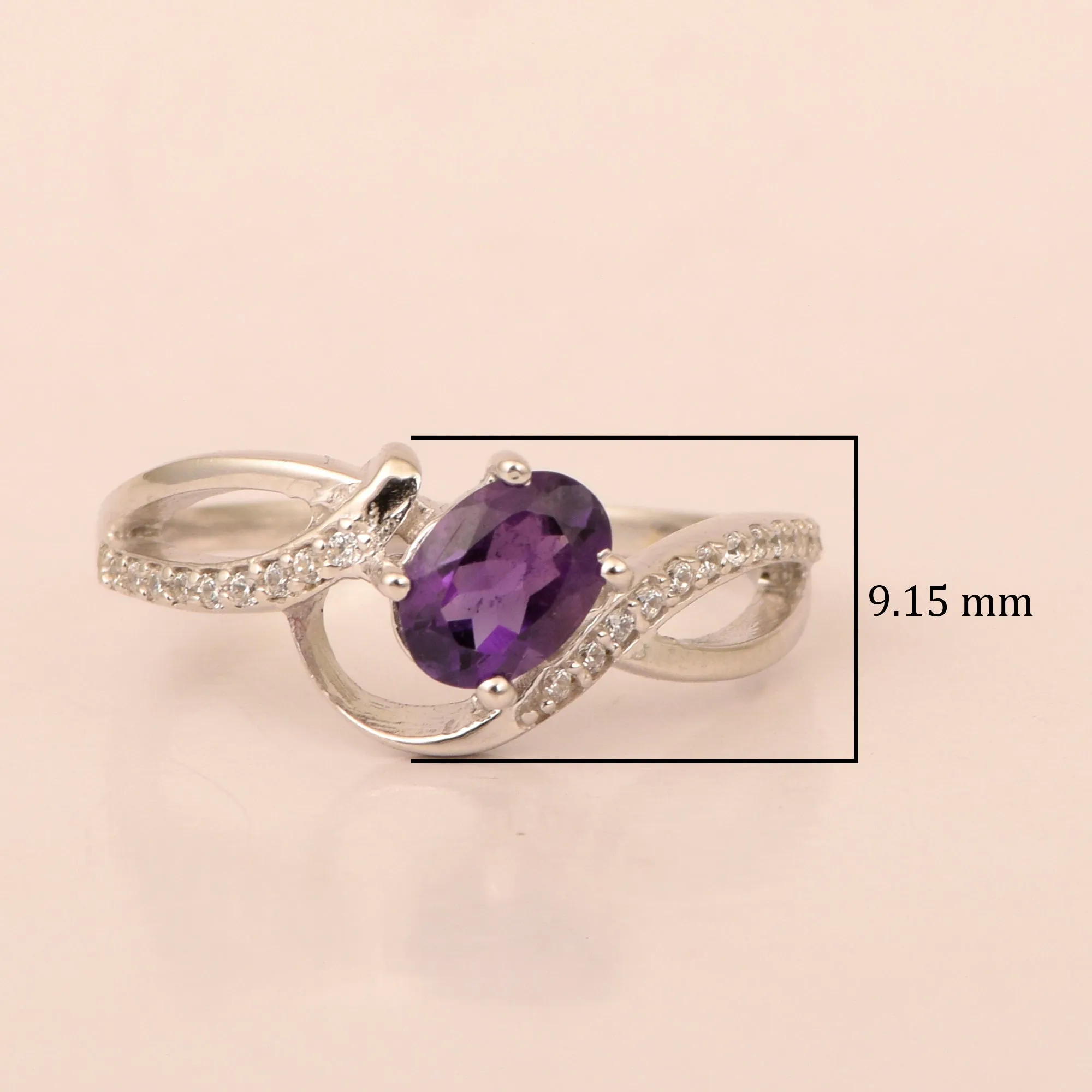 925 Sterling Silver Oval 7X5MM Amethyst Birthstone Rings