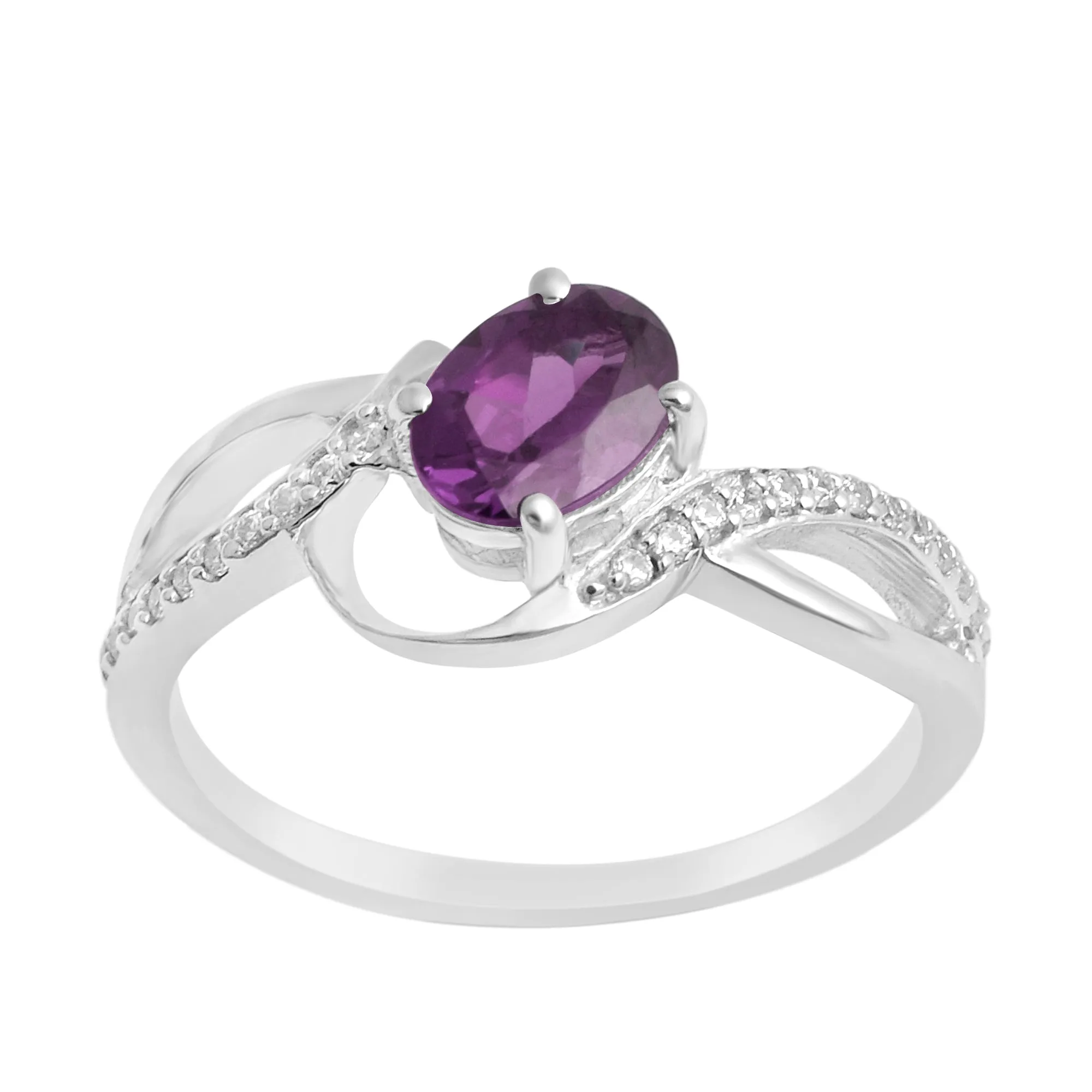 925 Sterling Silver Oval 7X5MM Amethyst Birthstone Rings
