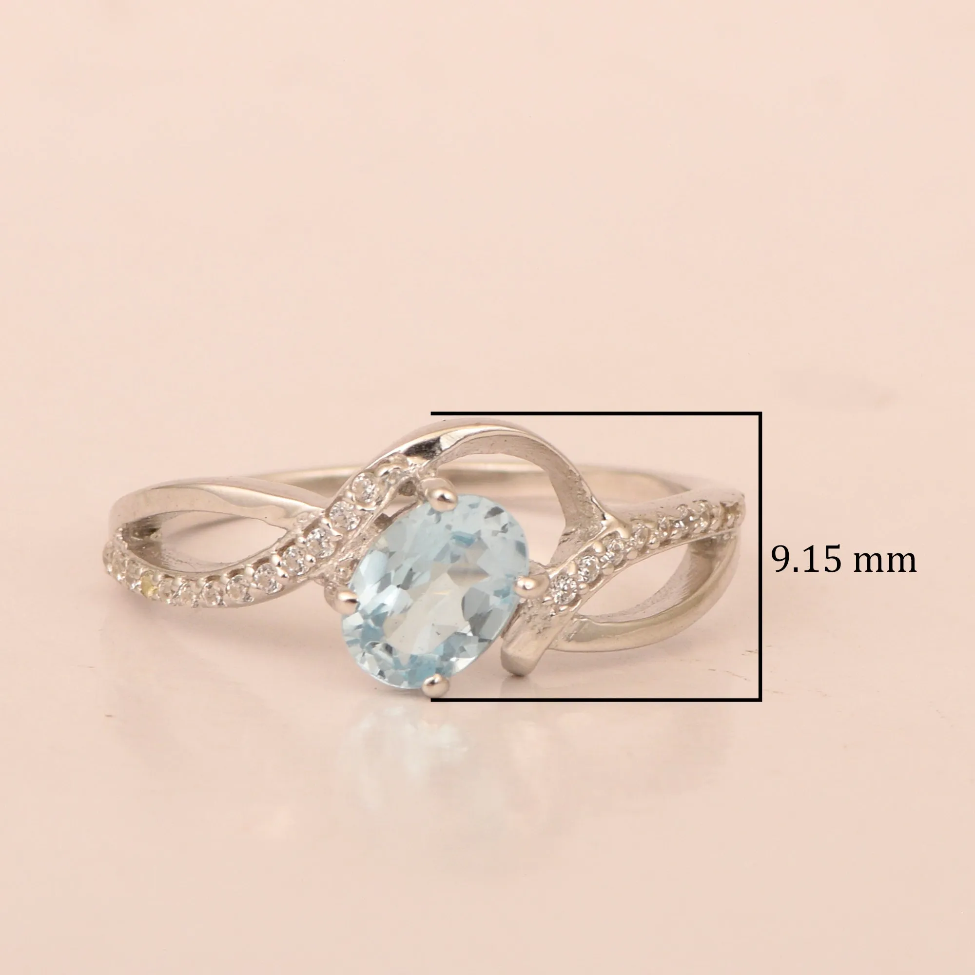 925 Sterling Silver Oval 7X5MM Blue Topaz Birthstone Rings