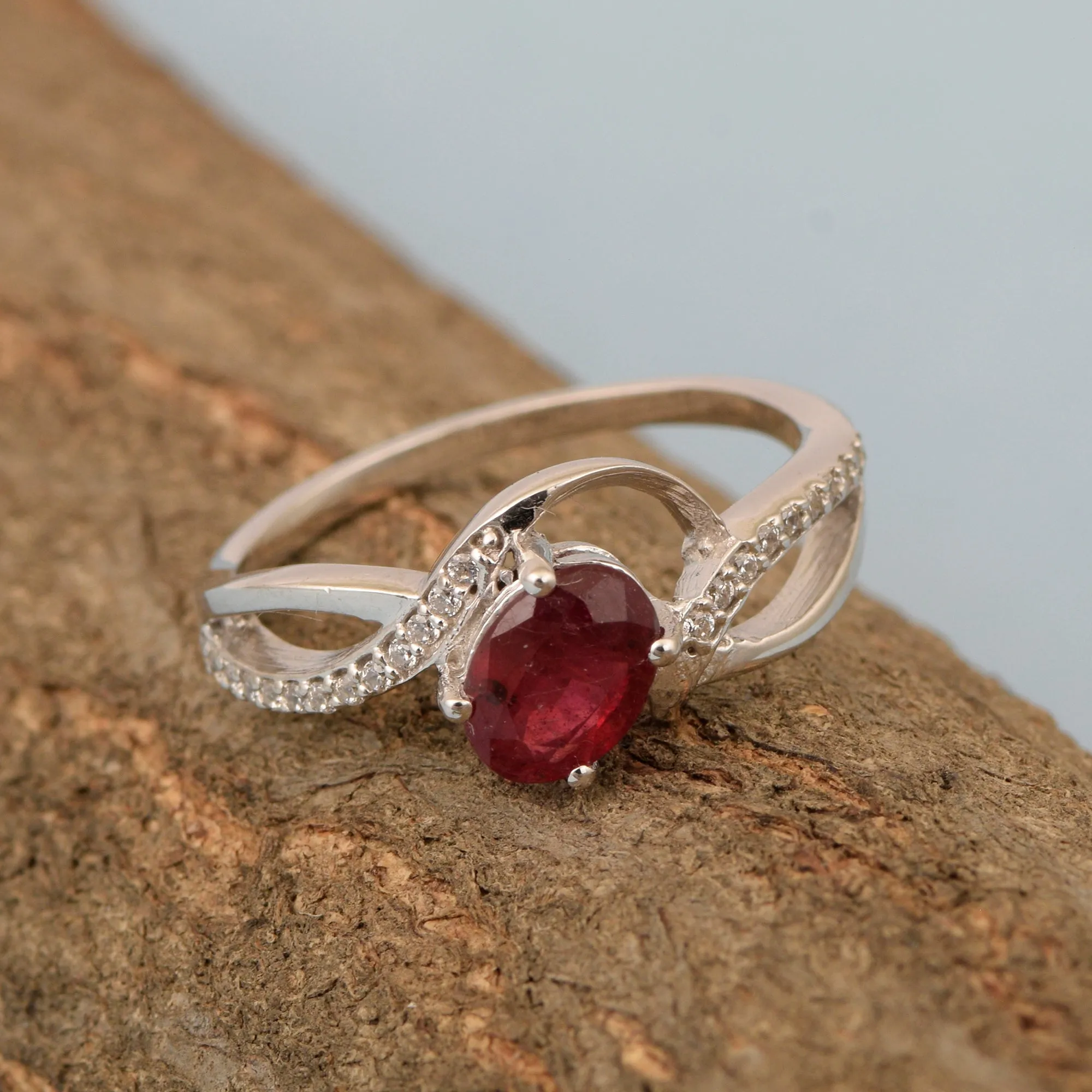 925 Sterling Silver Oval 7X5MM Ruby Birthstone Rings