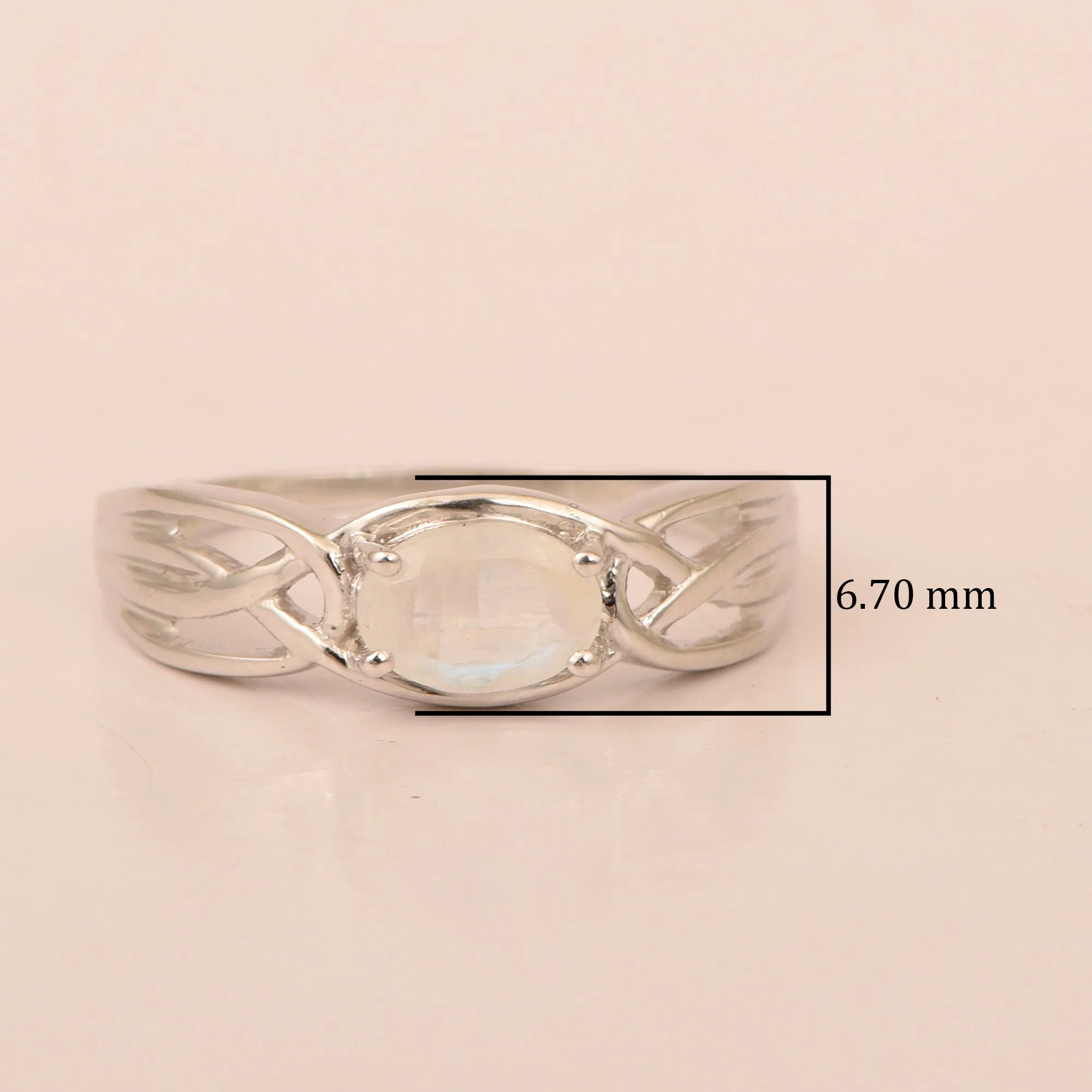 925 Sterling Silver Oval-Cut Moonstone Bridal Wedding Ring