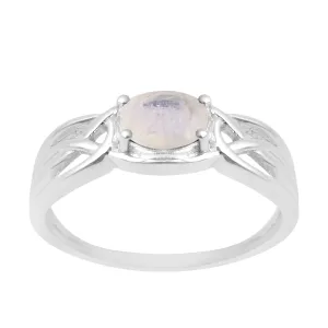 925 Sterling Silver Oval-Cut Moonstone Bridal Wedding Ring