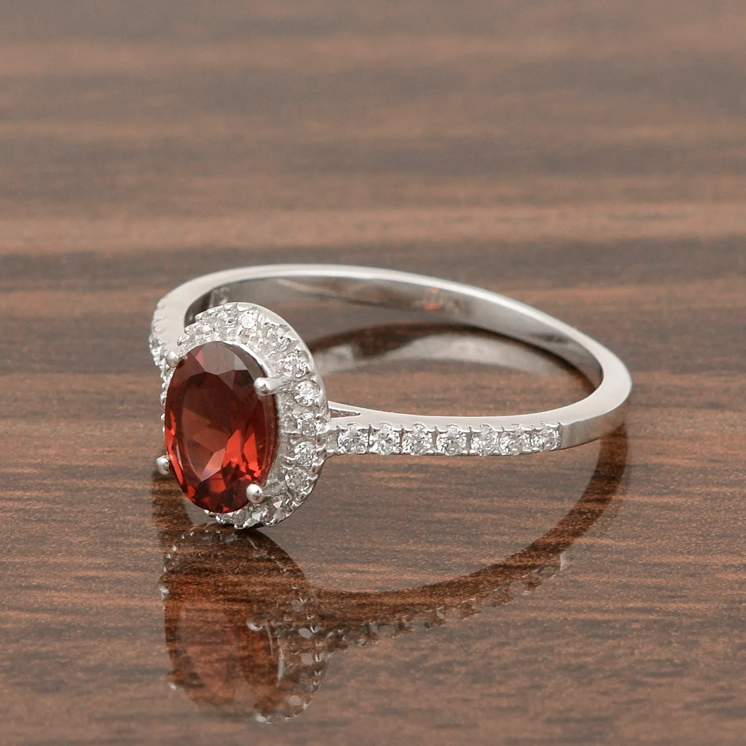 925 Sterling Silver Oval Garnet Women's Solitaire Ring
