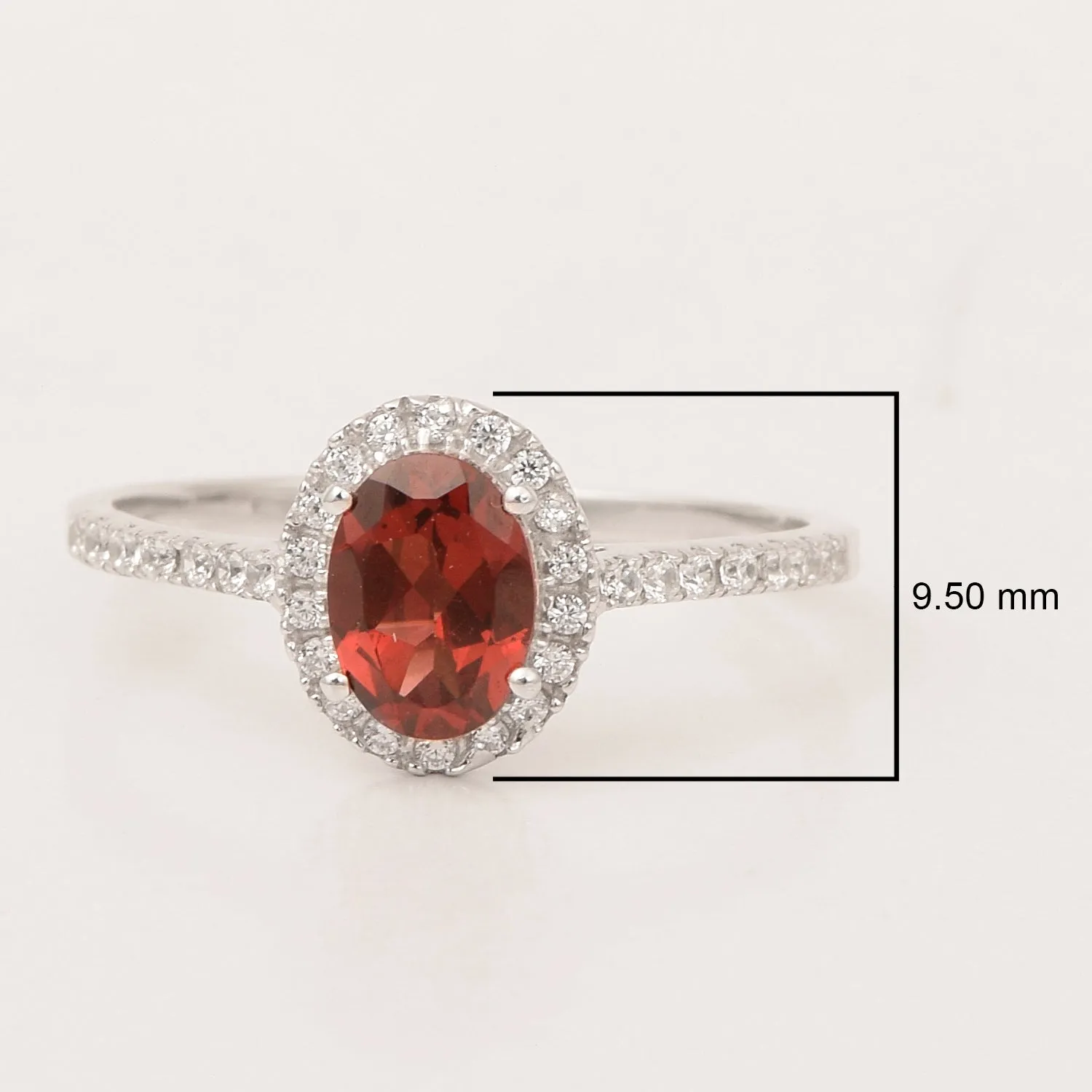925 Sterling Silver Oval Garnet Women's Solitaire Ring