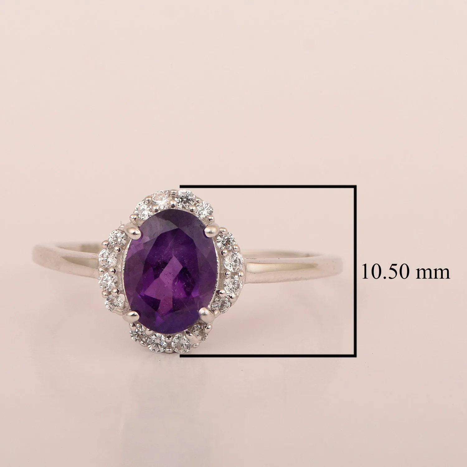 925 Sterling Silver Oval Shape 8X6 MM Amethyst Women Engagement Ring