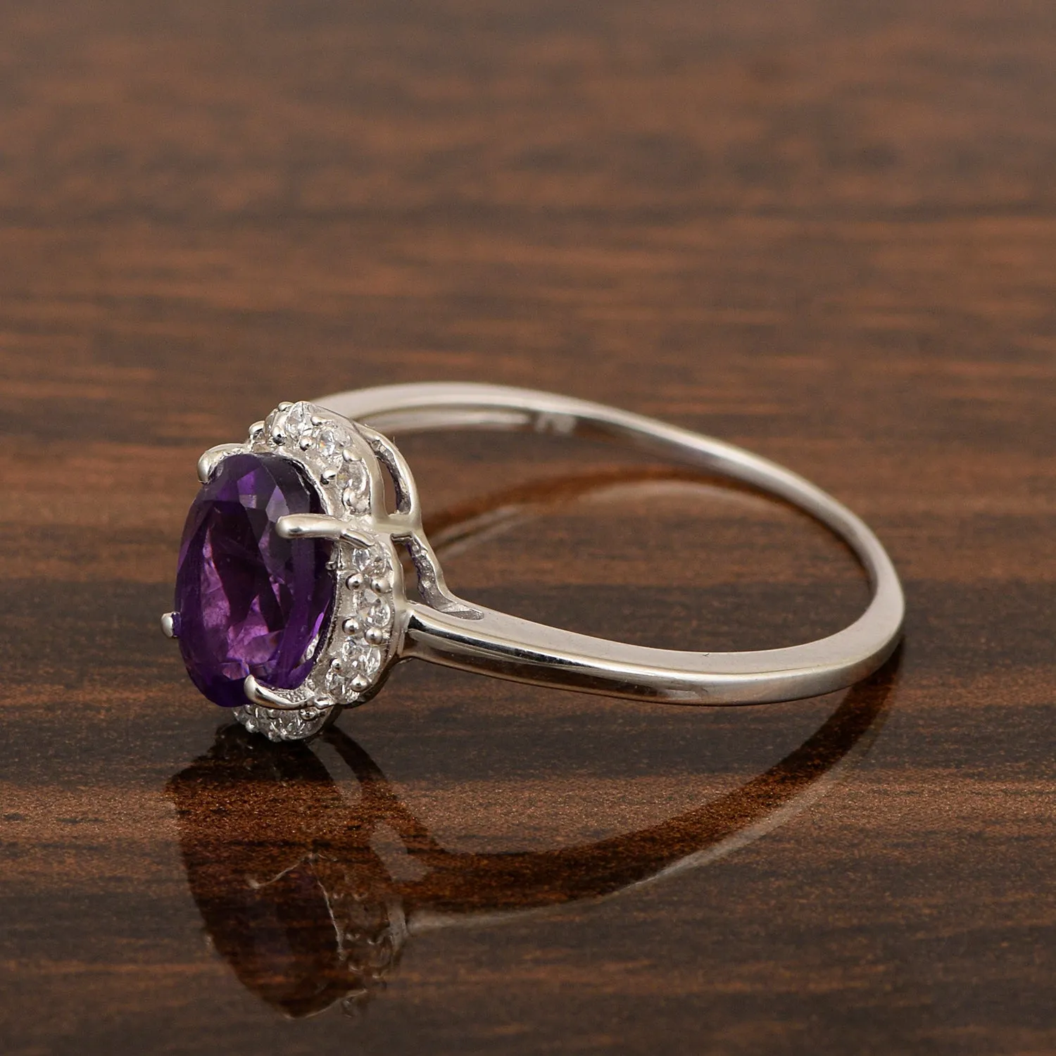 925 Sterling Silver Oval Shape 8X6 MM Amethyst Women Engagement Ring