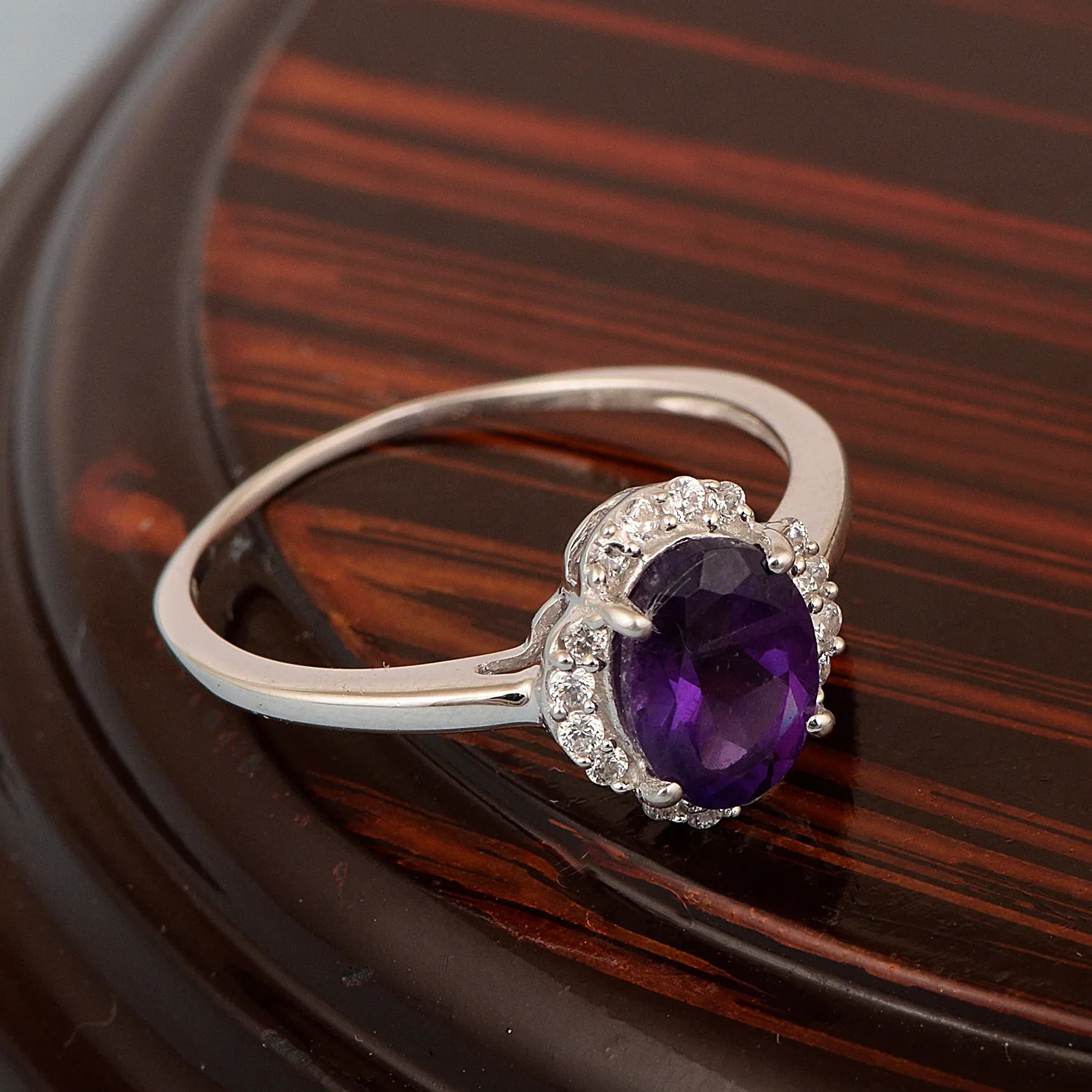925 Sterling Silver Oval Shape 8X6 MM Amethyst Women Engagement Ring