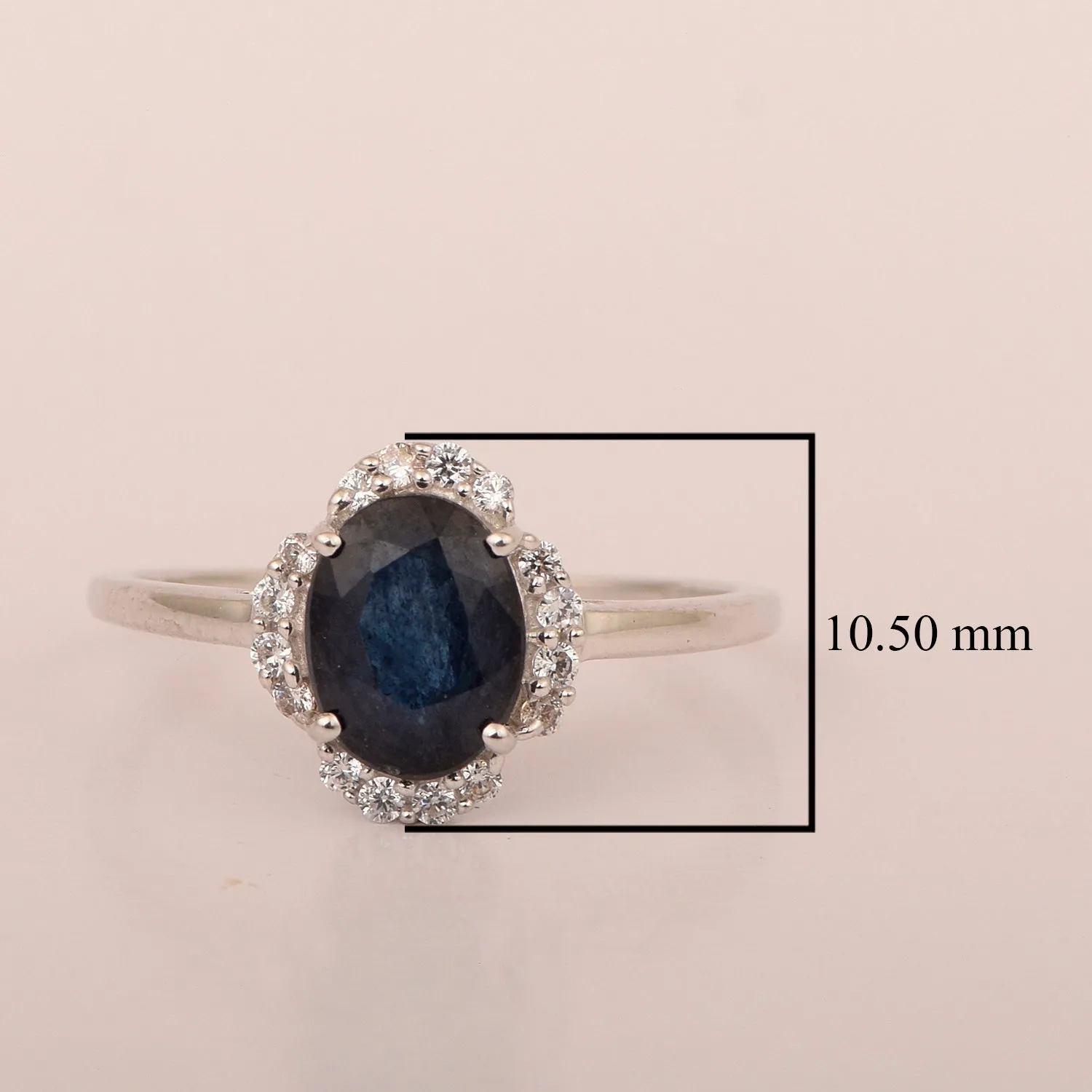 925 Sterling Silver Oval Shape 8X6 MM Blue Sapphire Women Engagement Ring