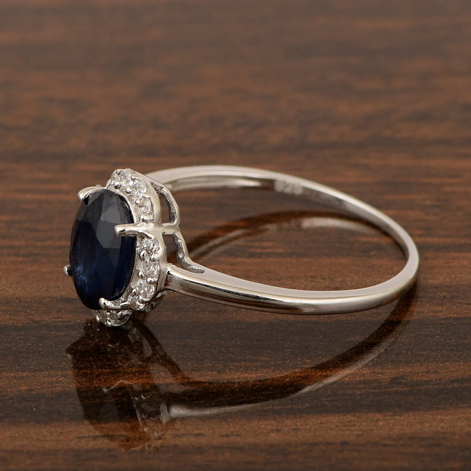 925 Sterling Silver Oval Shape 8X6 MM Blue Sapphire Women Engagement Ring