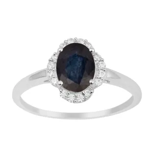 925 Sterling Silver Oval Shape 8X6 MM Blue Sapphire Women Engagement Ring