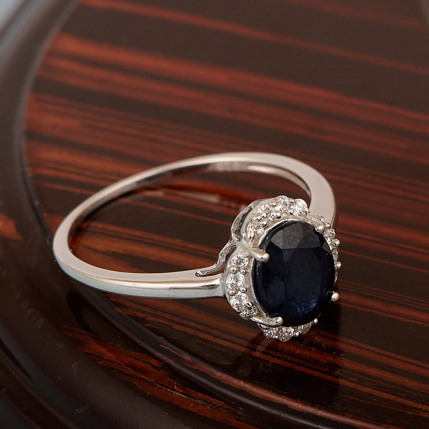 925 Sterling Silver Oval Shape 8X6 MM Blue Sapphire Women Engagement Ring