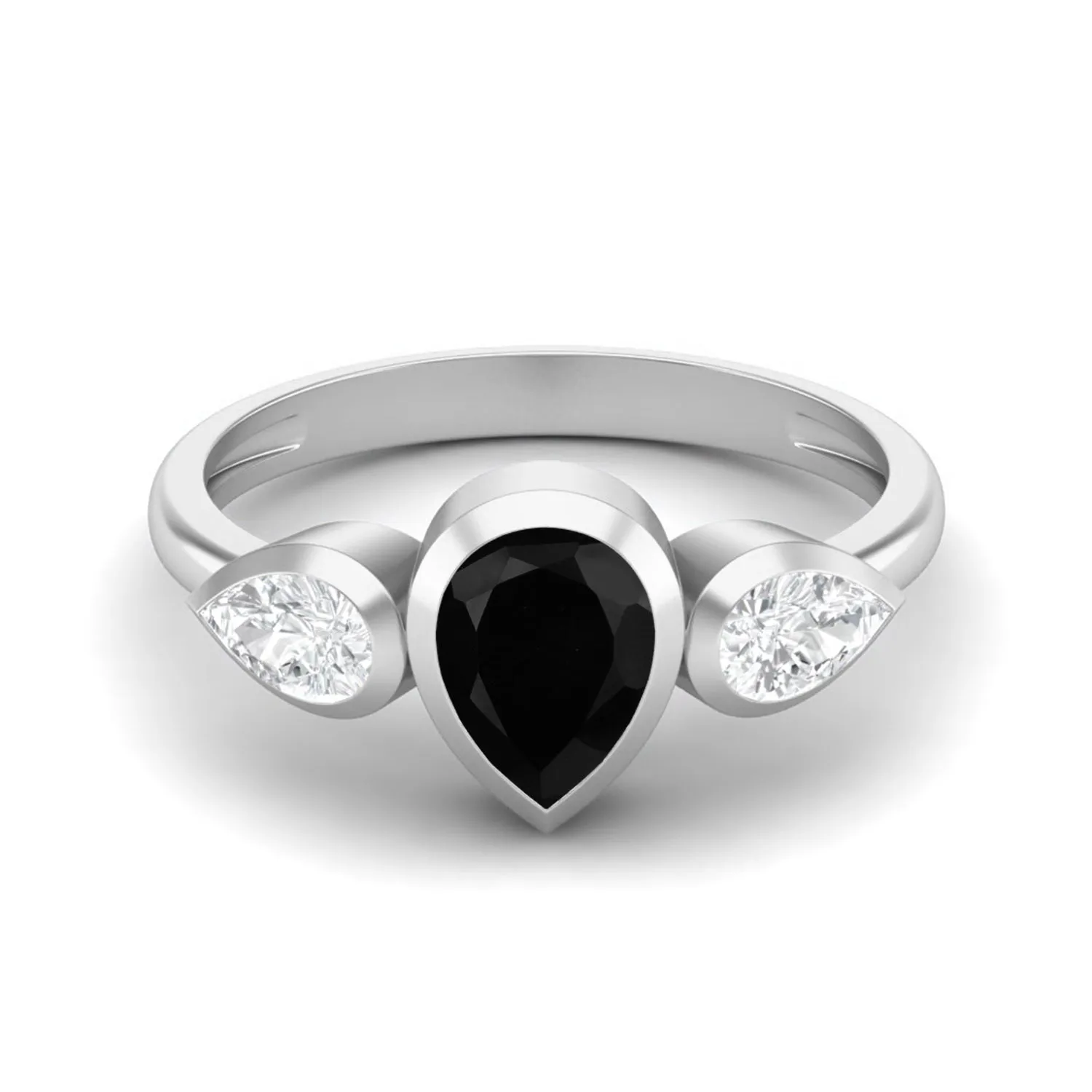 925 Sterling Silver Pear Black Spinel Engagement Ring For Women