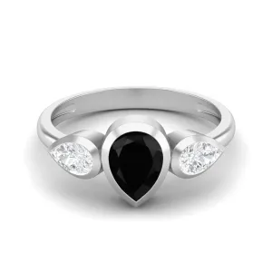 925 Sterling Silver Pear Black Spinel Engagement Ring For Women