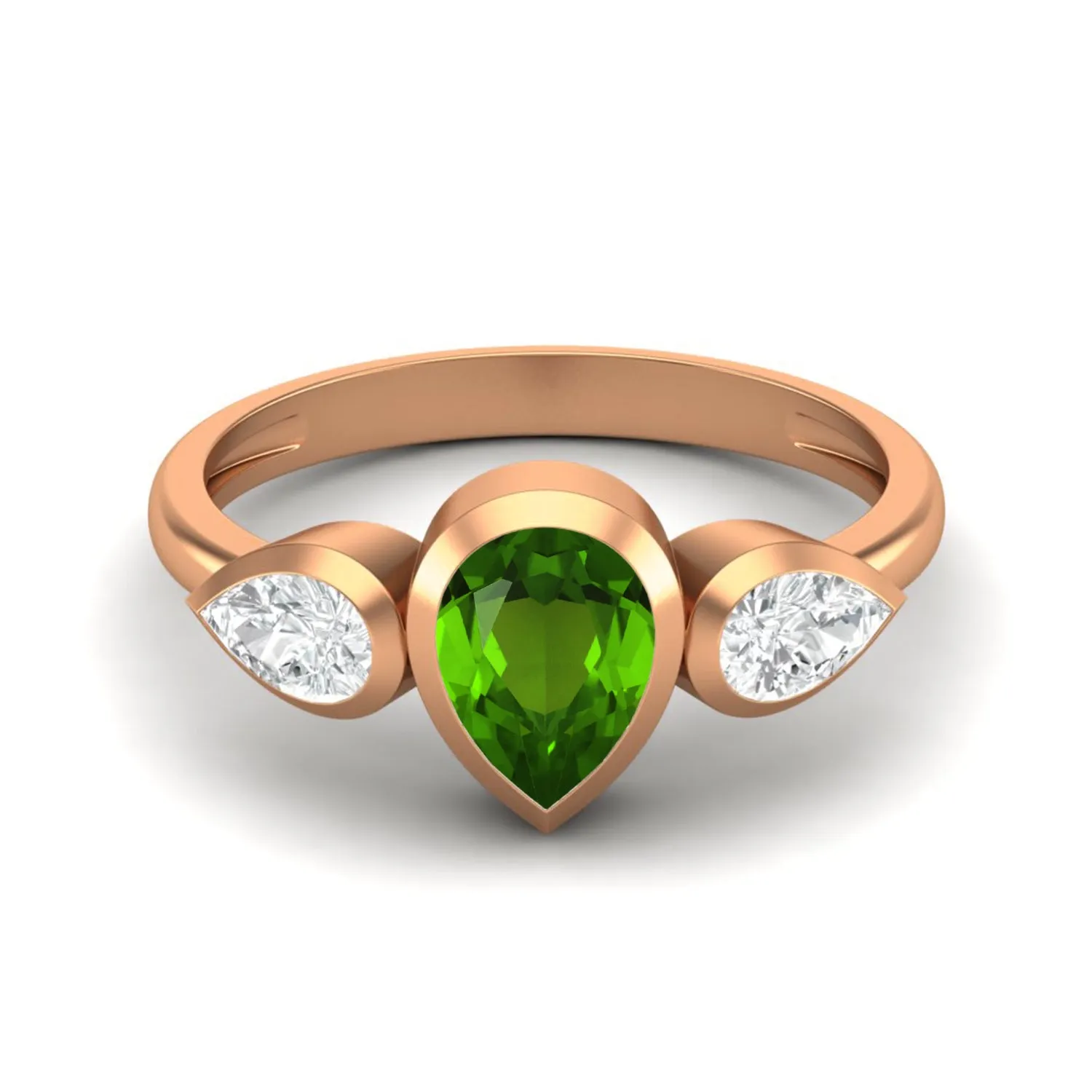 925 Sterling Silver Pear Tsavorite Ring Three Gemstone Rings
