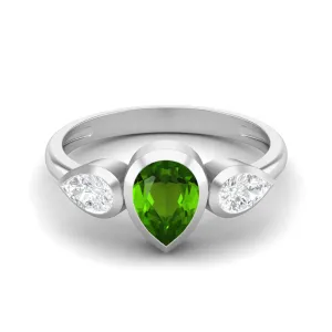 925 Sterling Silver Pear Tsavorite Ring Three Gemstone Rings