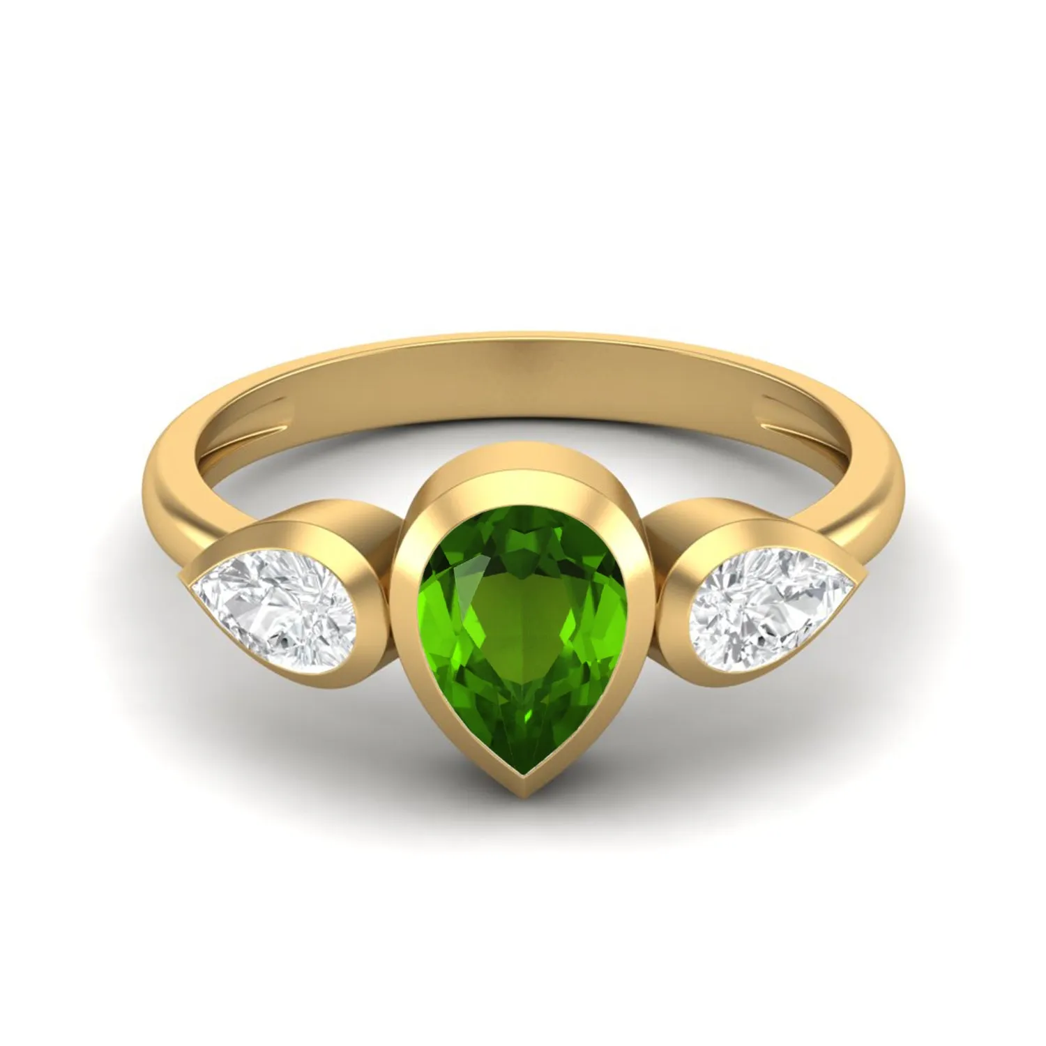 925 Sterling Silver Pear Tsavorite Ring Three Gemstone Rings