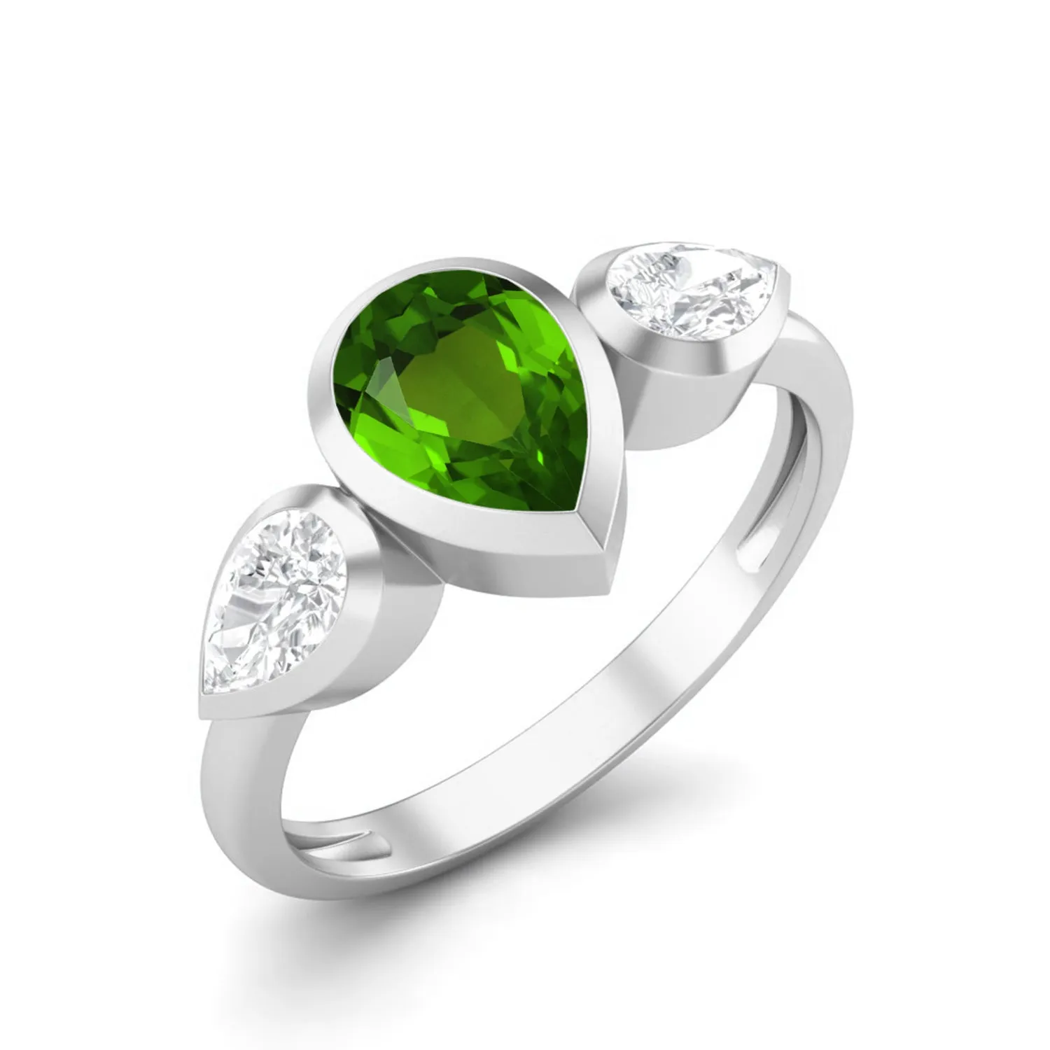 925 Sterling Silver Pear Tsavorite Ring Three Gemstone Rings
