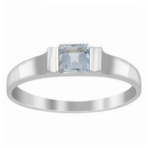 925 Sterling Silver Princess Cut 4MM Aquamarine Wedding Stacking Ring