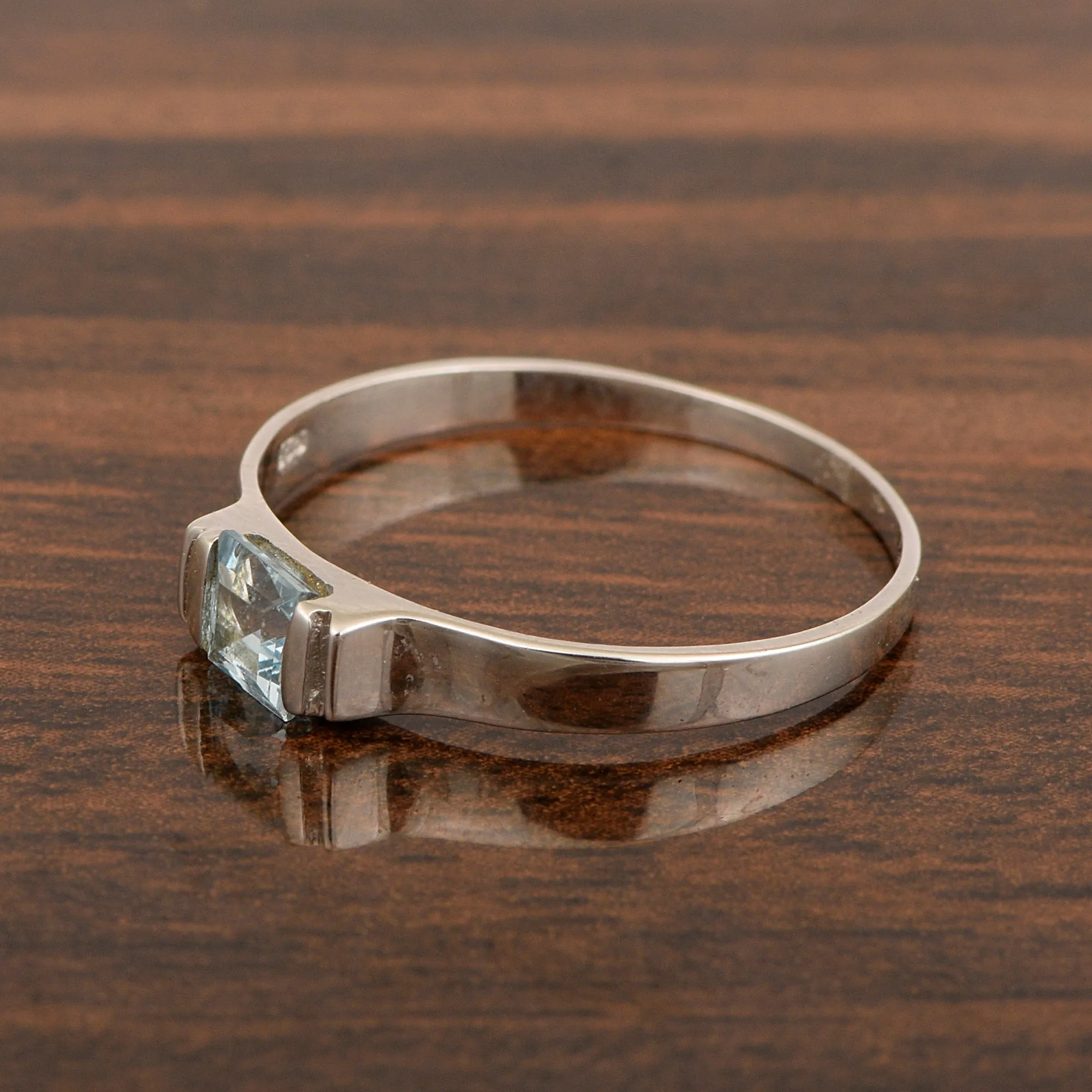 925 Sterling Silver Princess Cut 4MM Aquamarine Wedding Stacking Ring